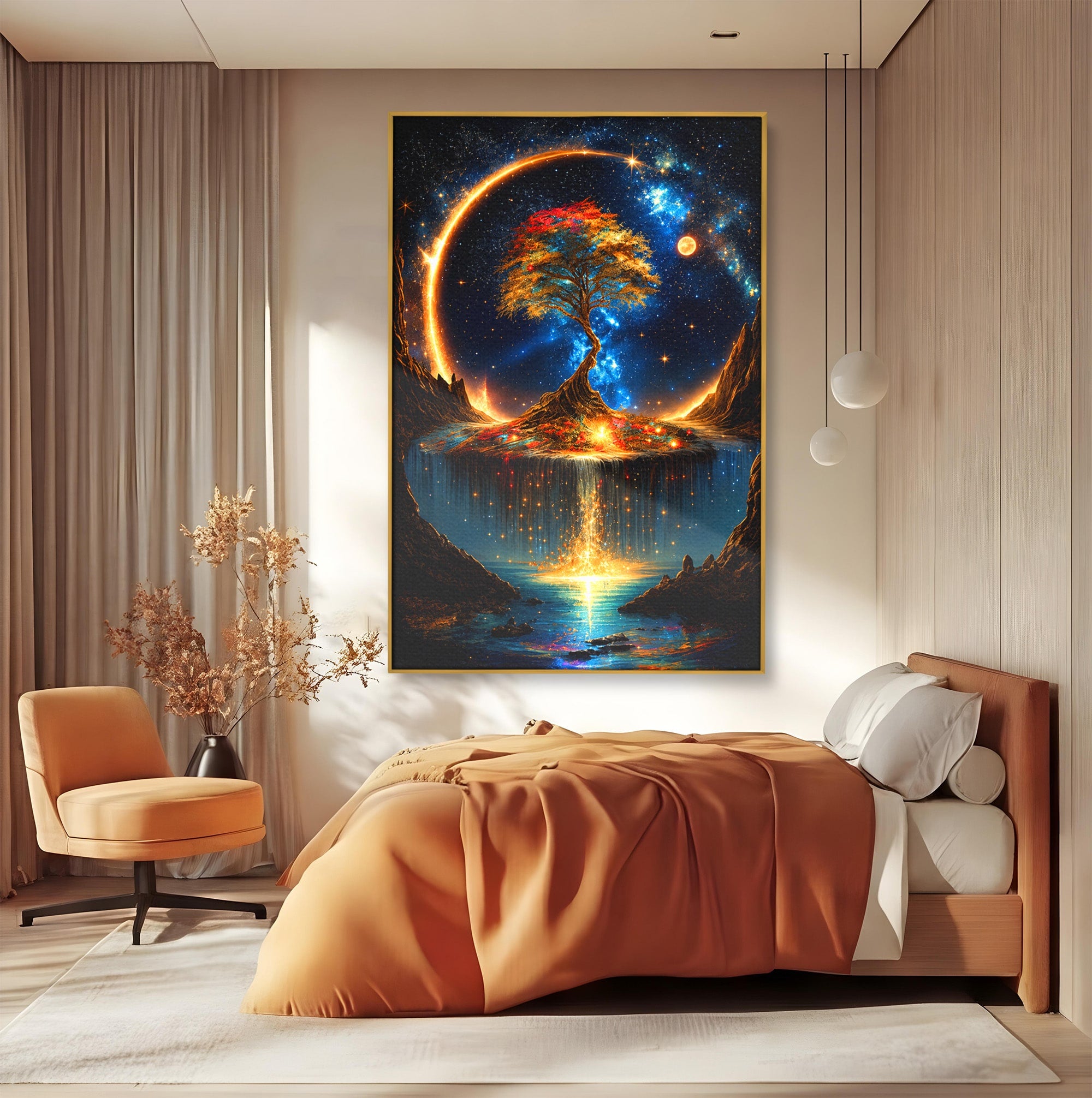 Tablou Canvas Premium LuxCanva® A1883, Copacul Cosmic, Copac, Univers, Peisaj, Fantezie, Living, Culori Vibrante
