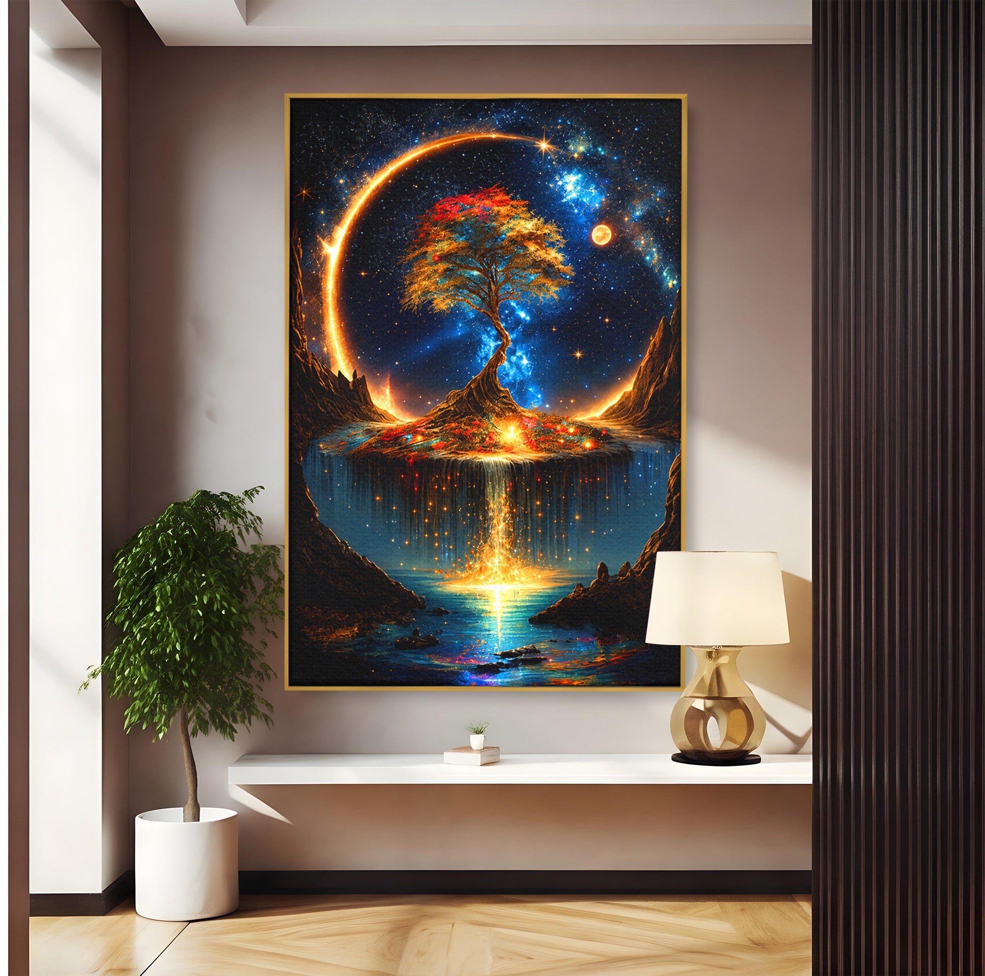 Tablou Canvas Premium LuxCanva® A1883, Copacul Cosmic, Copac, Univers, Peisaj, Fantezie, Living, Culori Vibrante