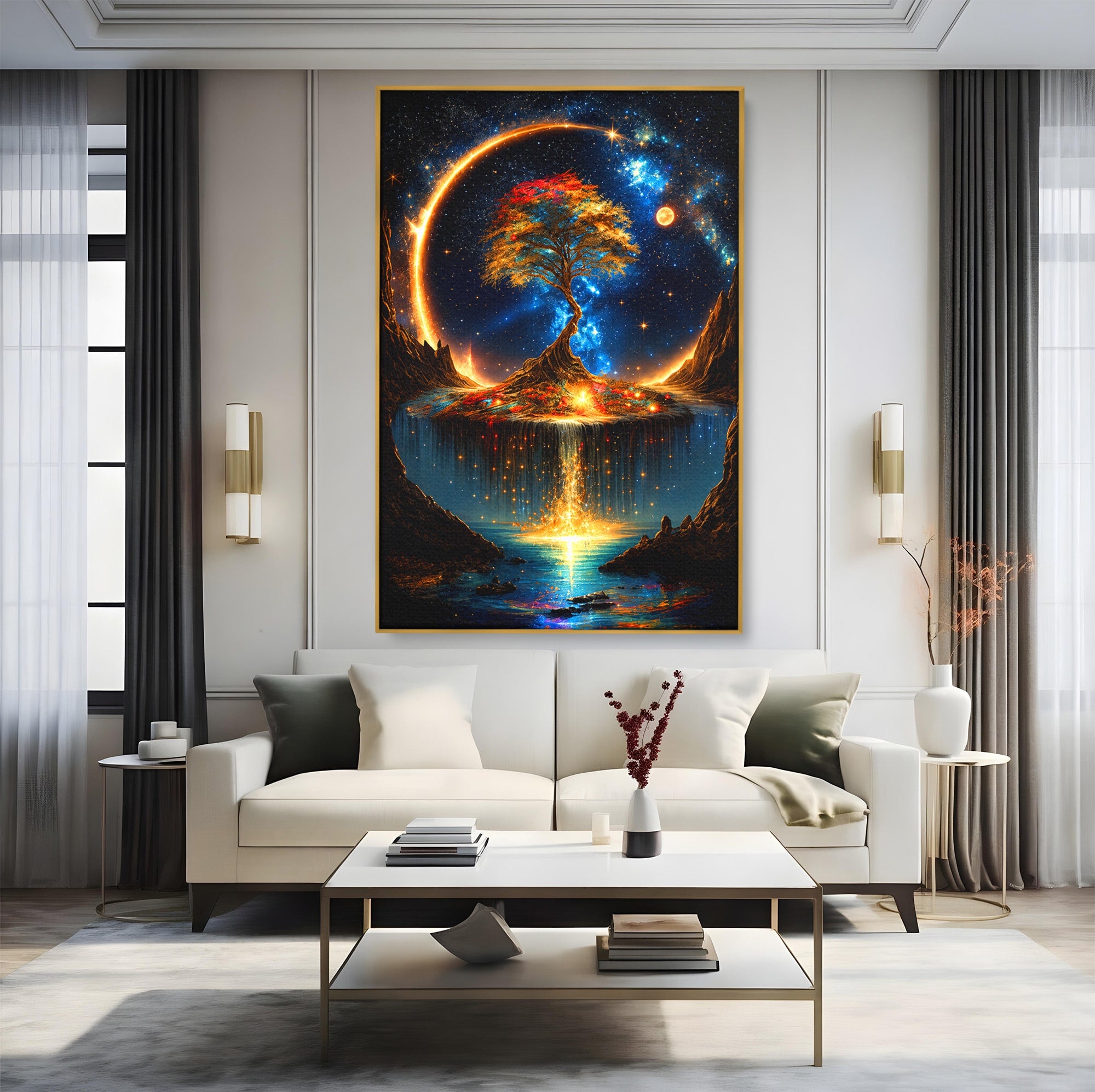 Tablou Canvas Premium LuxCanva® A1883, Copacul Cosmic, Copac, Univers, Peisaj, Fantezie, Living, Culori Vibrante