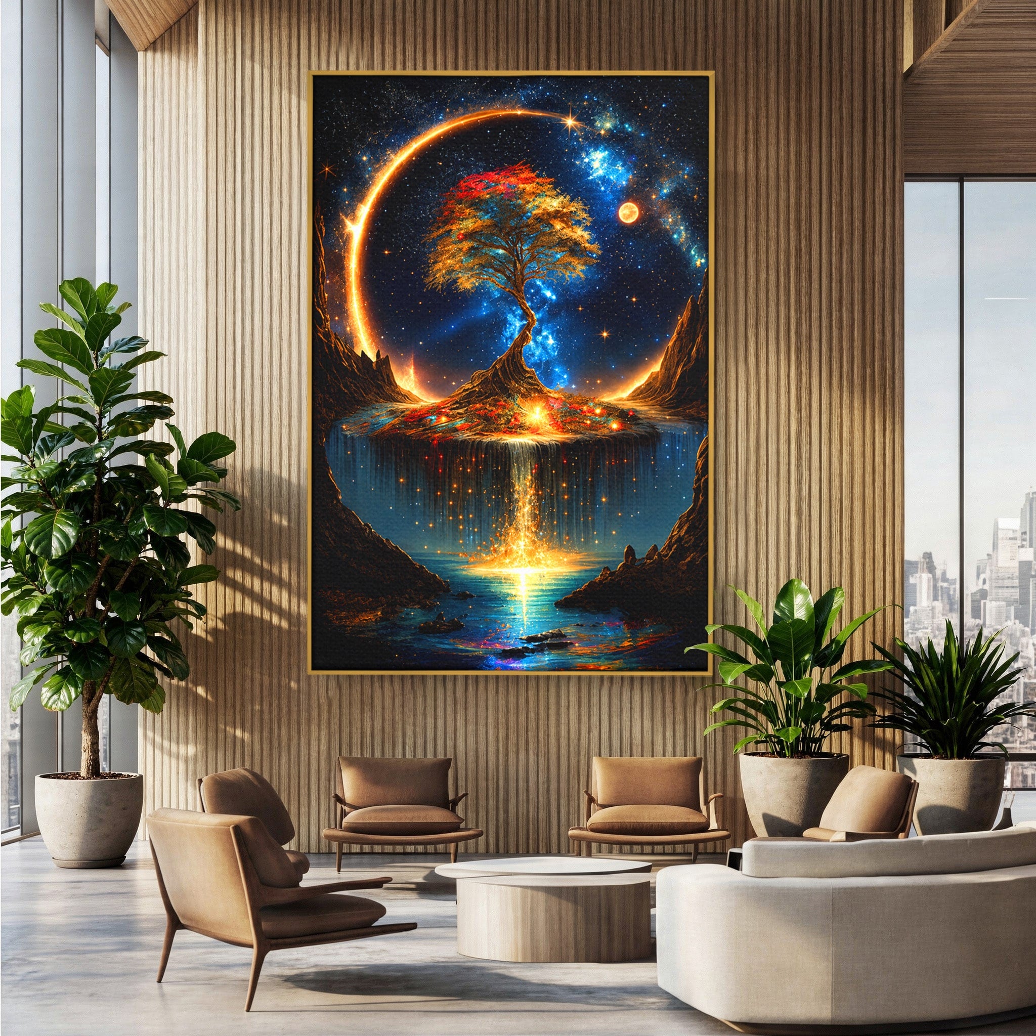 Tablou Canvas Premium LuxCanva® A1883, Copacul Cosmic, Copac, Univers, Peisaj, Fantezie, Living, Culori Vibrante