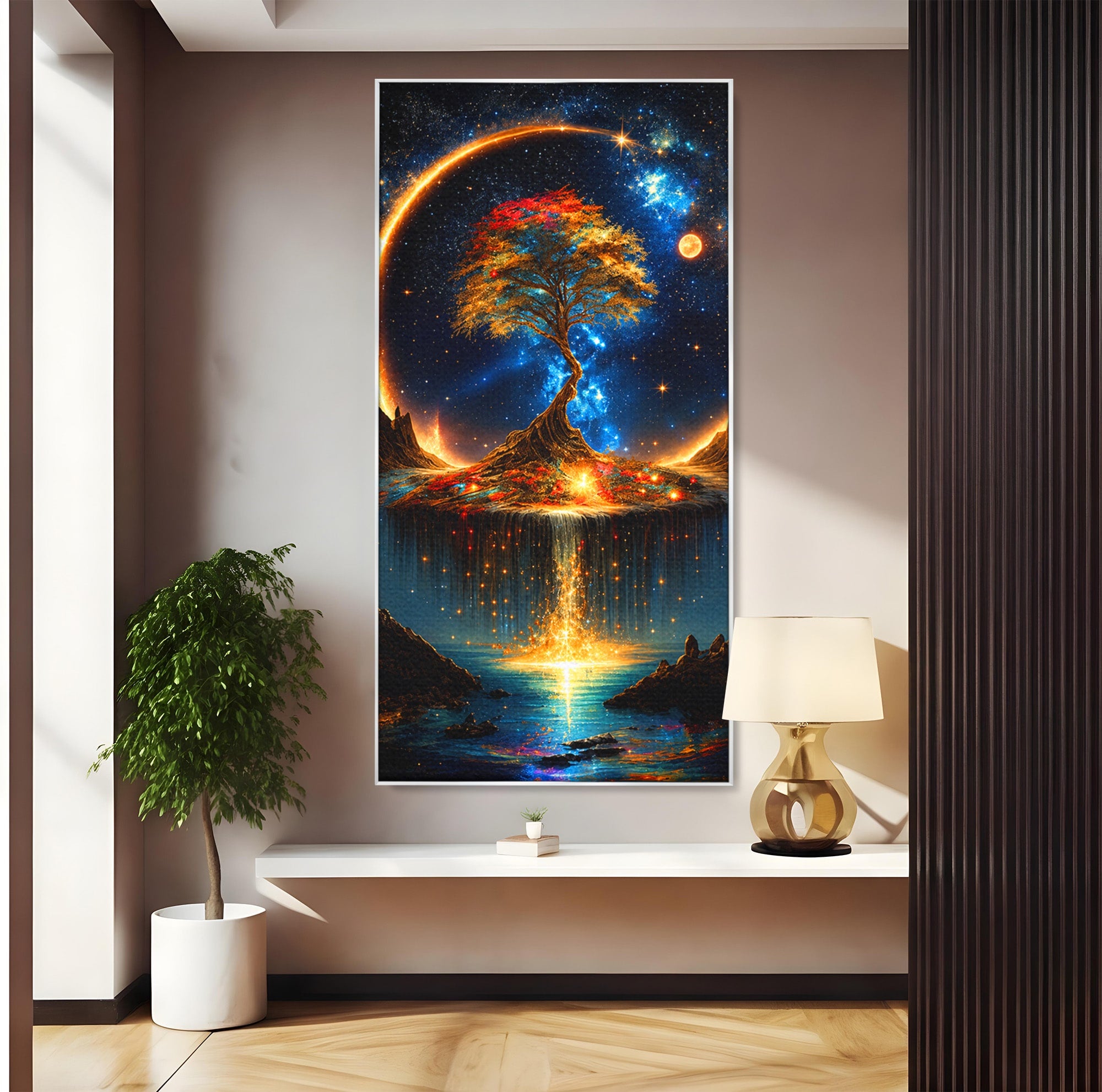 Tablou Canvas Premium LuxCanva® A1883, Copacul Cosmic, Copac, Univers, Peisaj, Fantezie, Living, Culori Vibrante