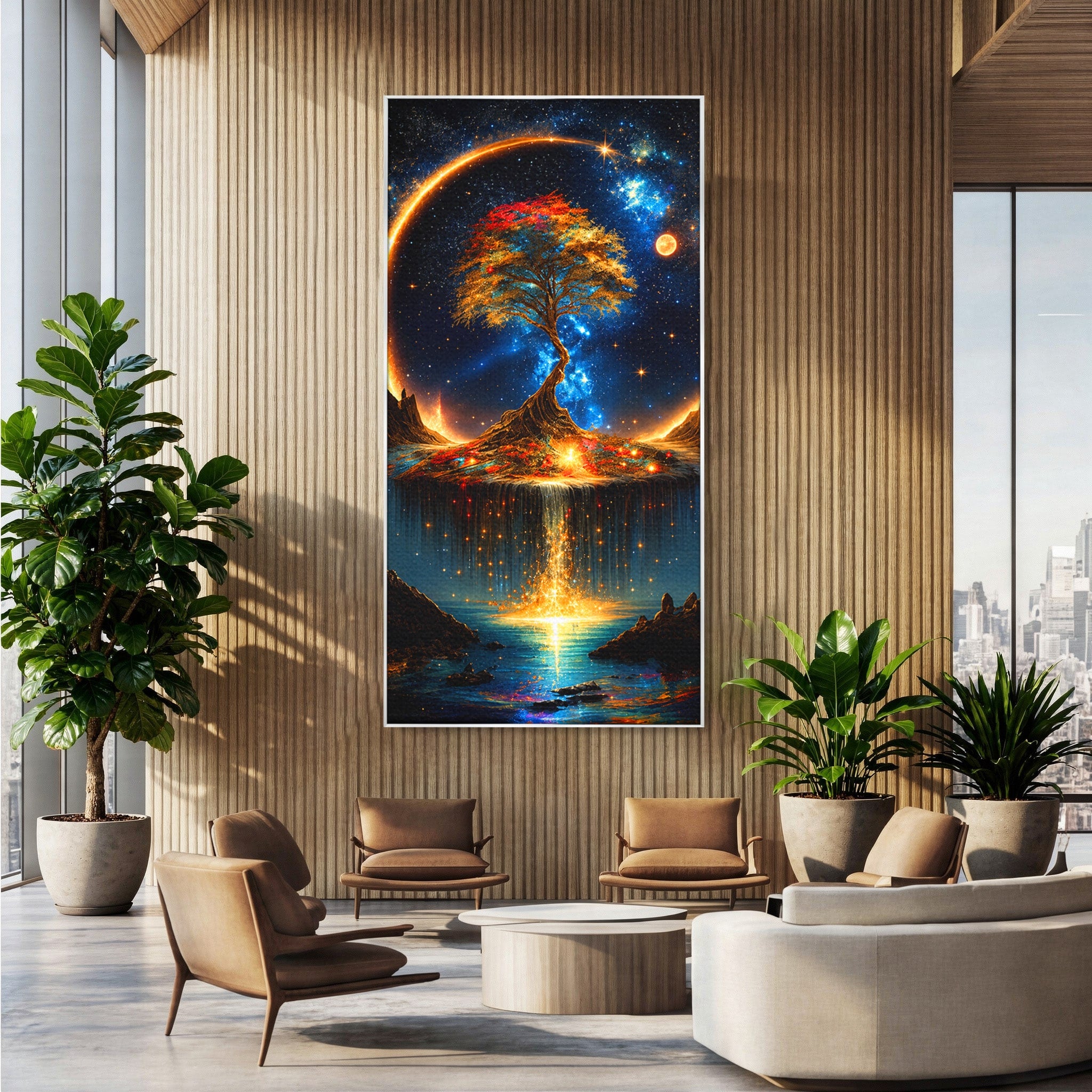 Tablou Canvas Premium LuxCanva® A1883, Copacul Cosmic, Copac, Univers, Peisaj, Fantezie, Living, Culori Vibrante