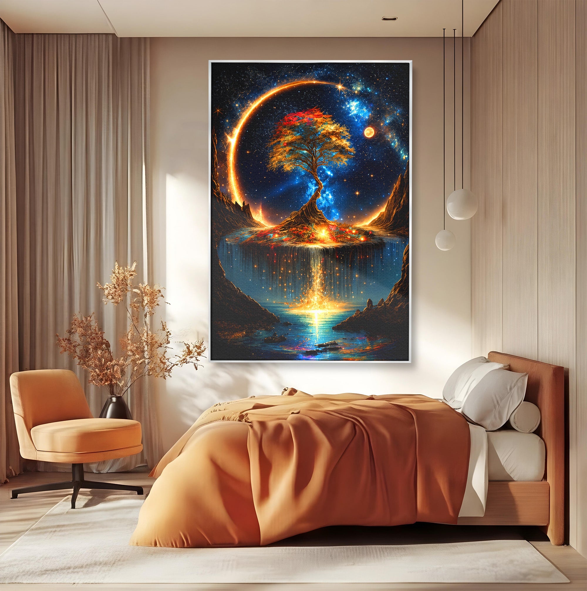 Tablou Canvas Premium LuxCanva® A1883, Copacul Cosmic, Copac, Univers, Peisaj, Fantezie, Living, Culori Vibrante