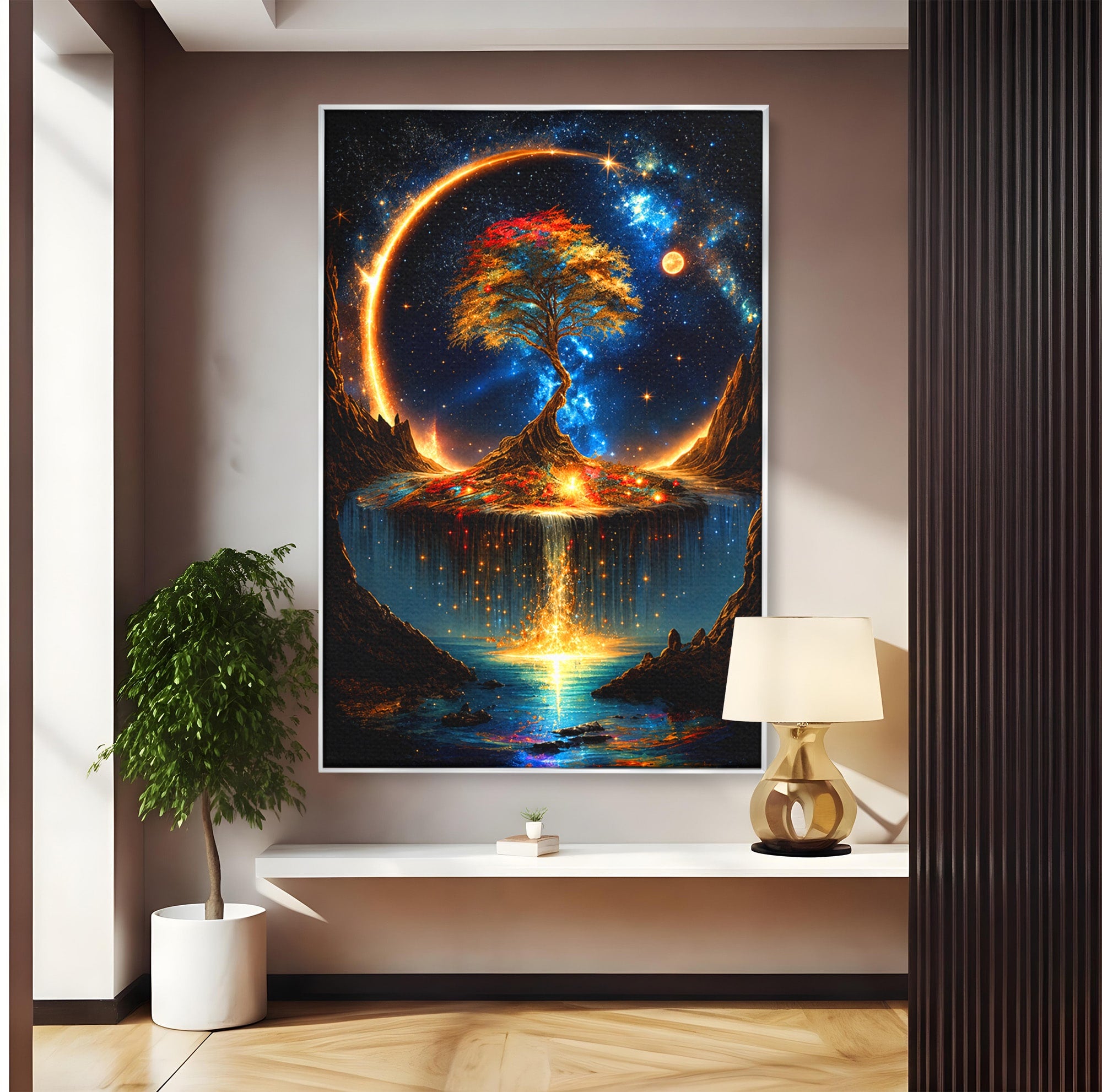 Tablou Canvas Premium LuxCanva® A1883, Copacul Cosmic, Copac, Univers, Peisaj, Fantezie, Living, Culori Vibrante