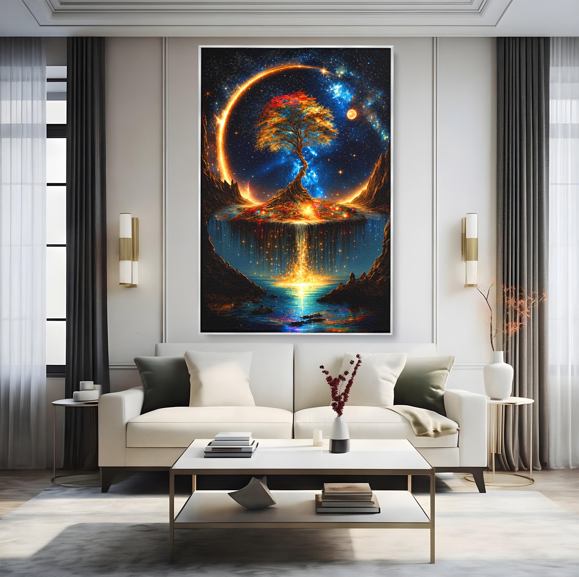Tablou Canvas Premium LuxCanva® A1883, Copacul Cosmic, Copac, Univers, Peisaj, Fantezie, Living, Culori Vibrante