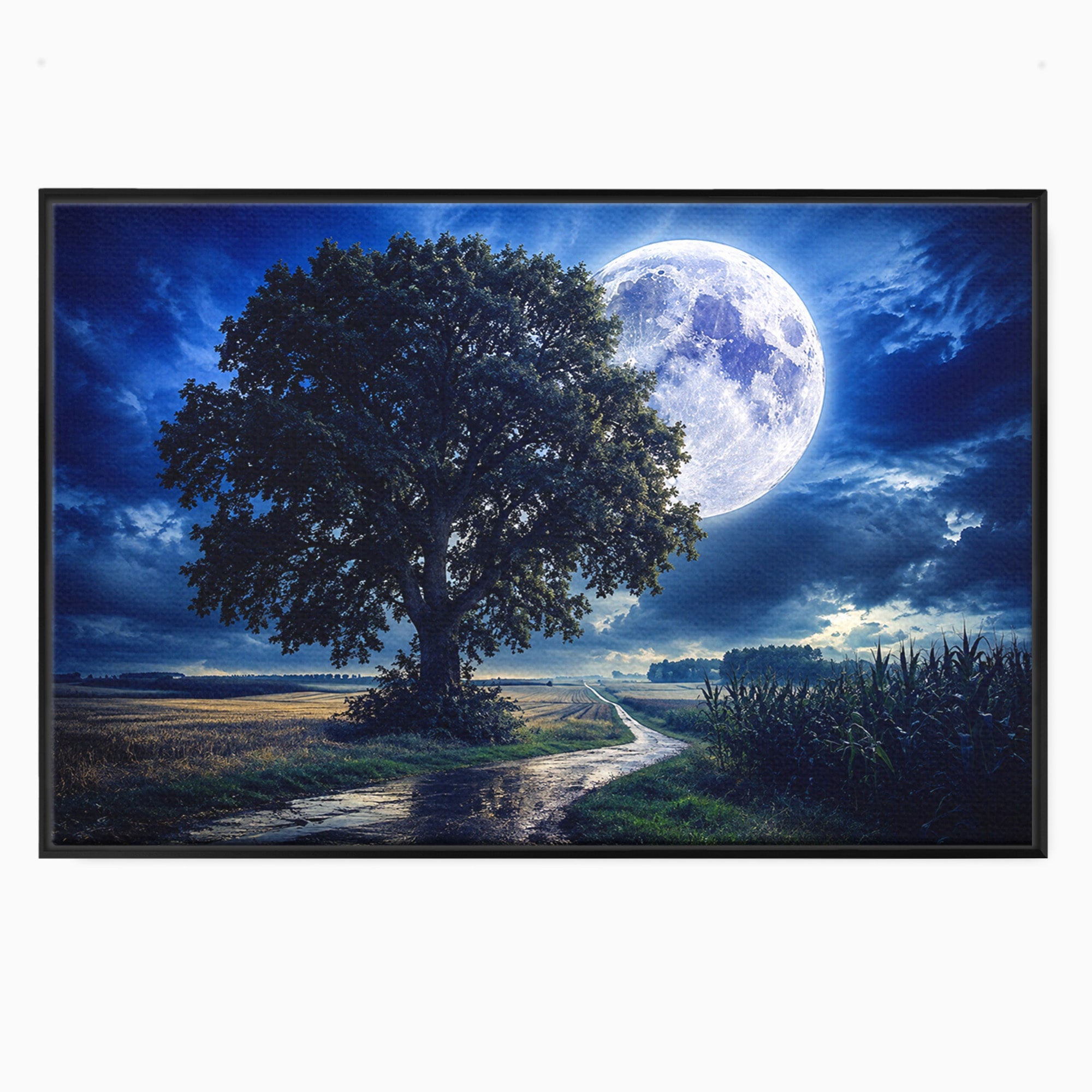 Tablou Canvas Premium LuxCanva® A1884, Luna Plina si Copacul Solitar, Copac, Luna, Peisaj, Noapte, Living, Culori Vibrante