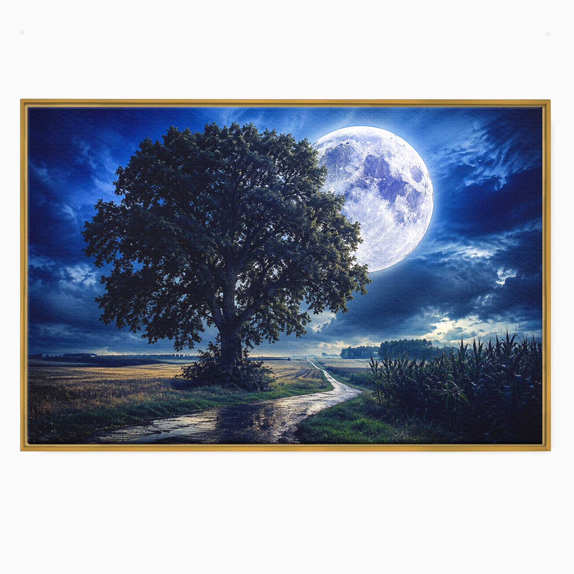 Tablou Canvas Premium LuxCanva® A1884, Luna Plina si Copacul Solitar, Copac, Luna, Peisaj, Noapte, Living, Culori Vibrante