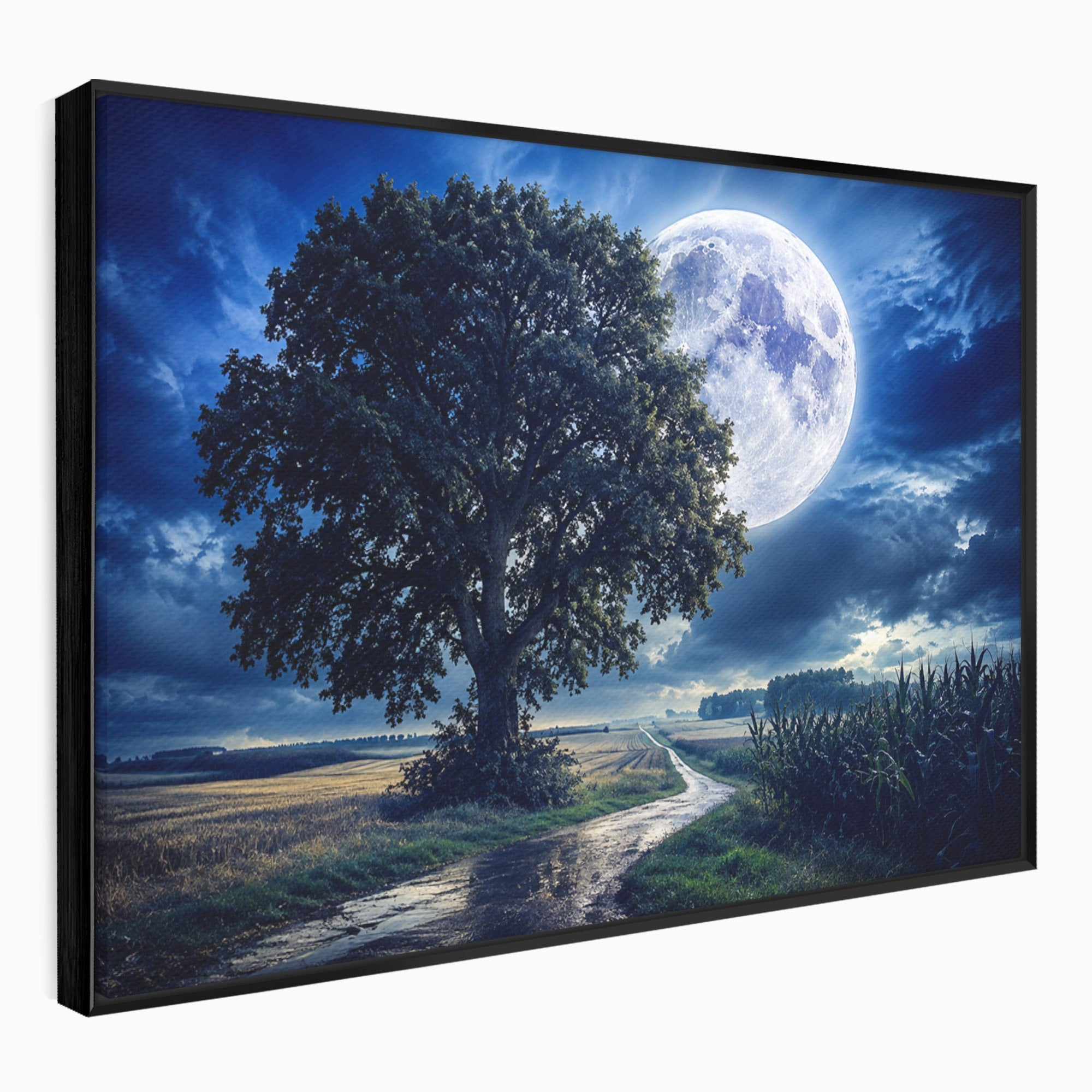 Tablou Canvas Premium LuxCanva® A1884, Luna Plina si Copacul Solitar, Copac, Luna, Peisaj, Noapte, Living, Culori Vibrante