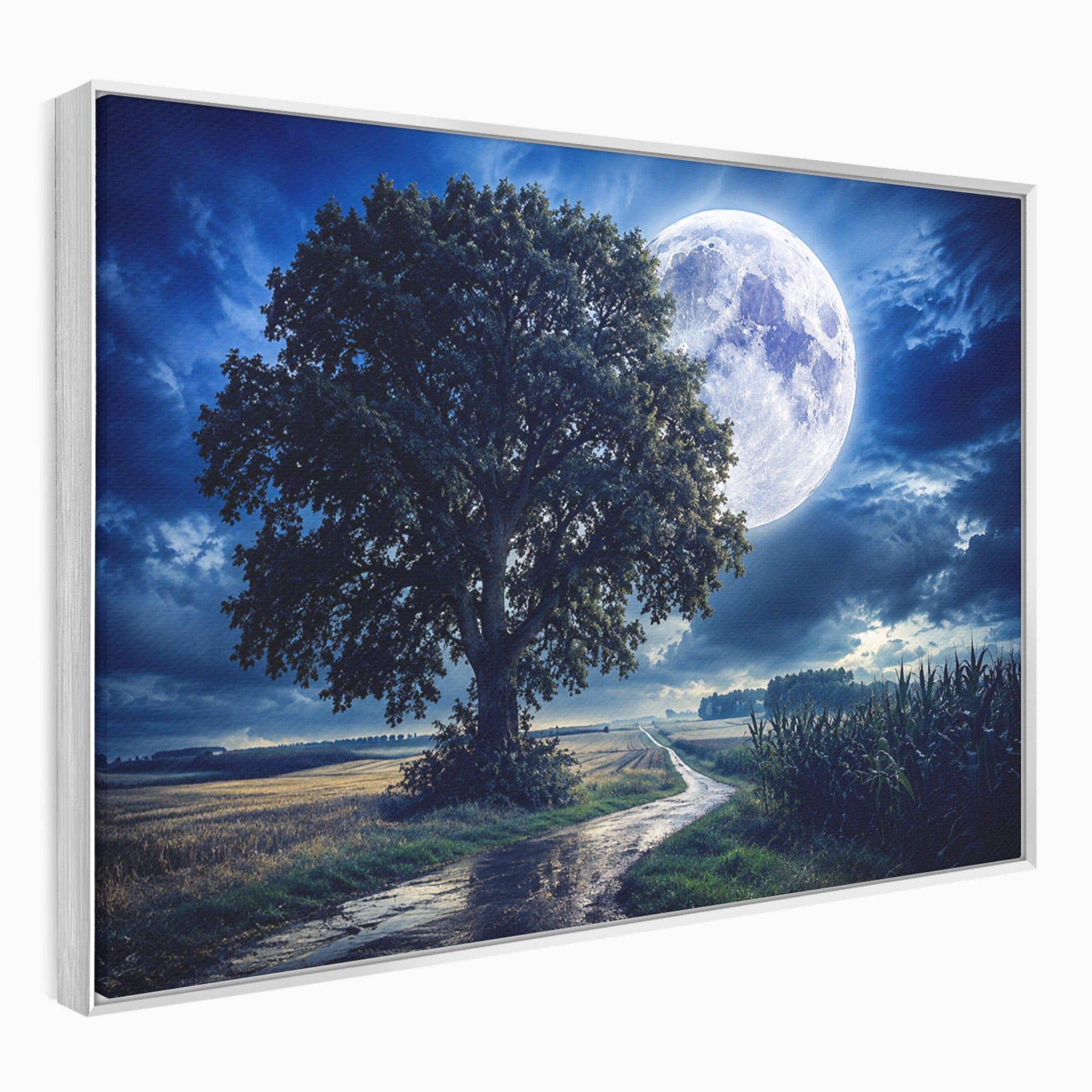 Tablou Canvas Premium LuxCanva® A1884, Luna Plina si Copacul Solitar, Copac, Luna, Peisaj, Noapte, Living, Culori Vibrante