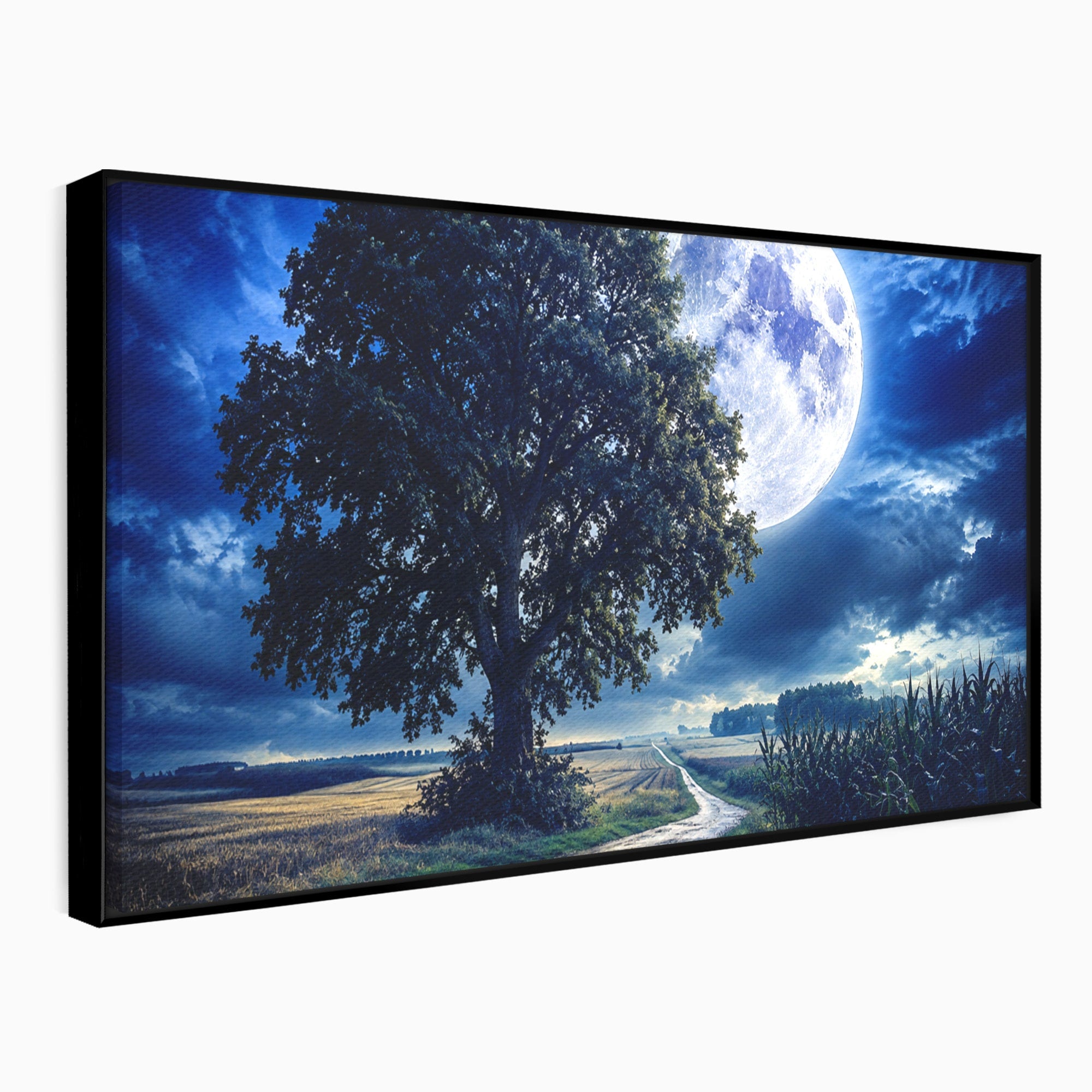 Tablou Canvas Premium LuxCanva® A1884, Luna Plina si Copacul Solitar, Copac, Luna, Peisaj, Noapte, Living, Culori Vibrante