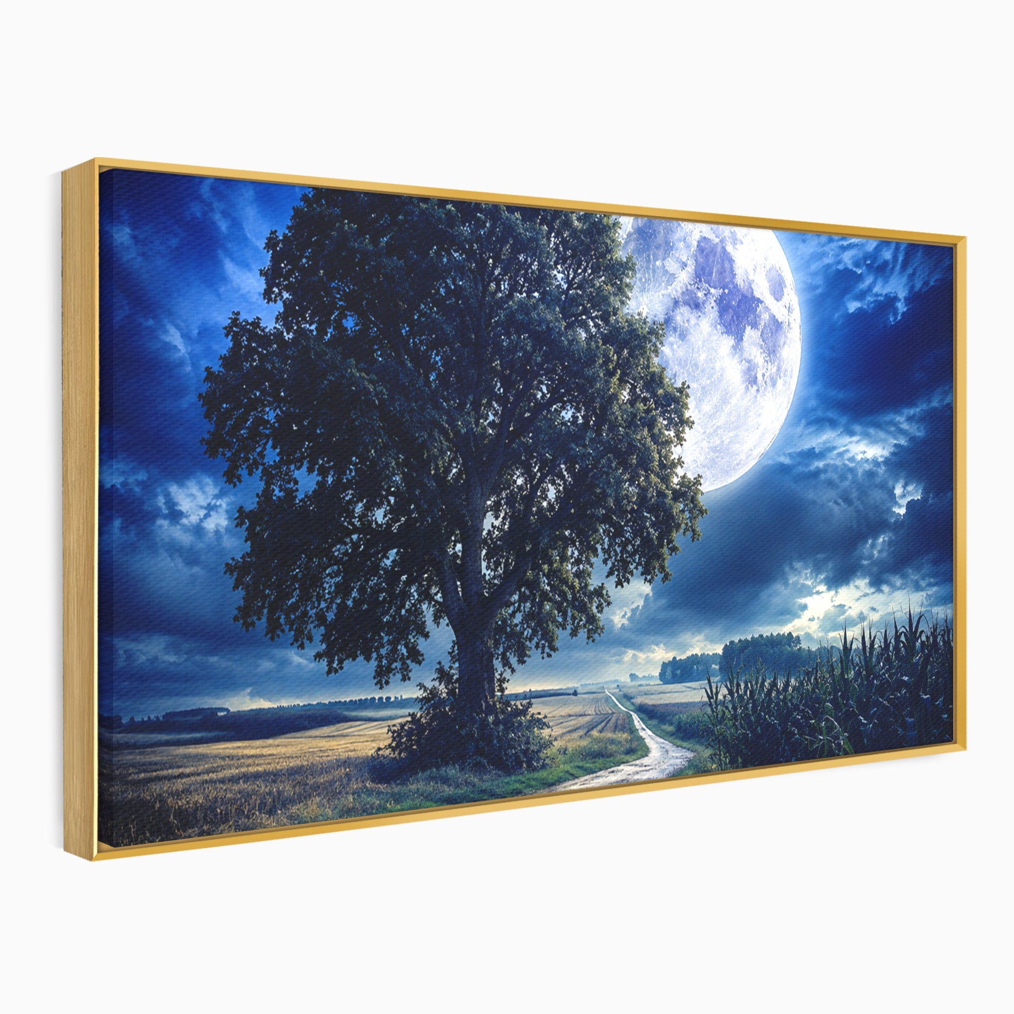 Tablou Canvas Premium LuxCanva® A1884, Luna Plina si Copacul Solitar, Copac, Luna, Peisaj, Noapte, Living, Culori Vibrante