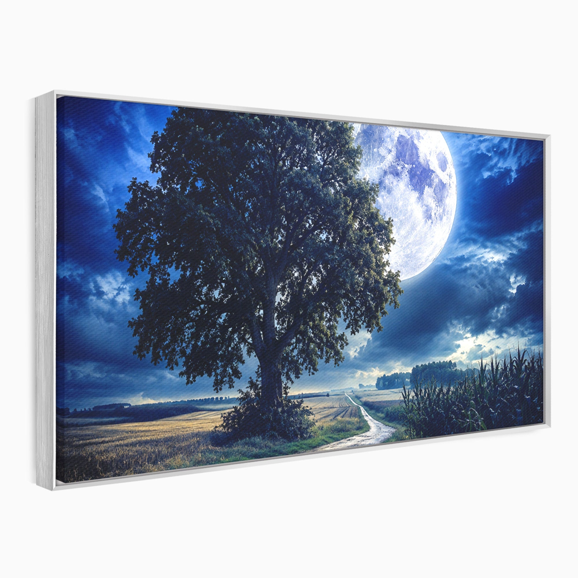 Tablou Canvas Premium LuxCanva® A1884, Luna Plina si Copacul Solitar, Copac, Luna, Peisaj, Noapte, Living, Culori Vibrante