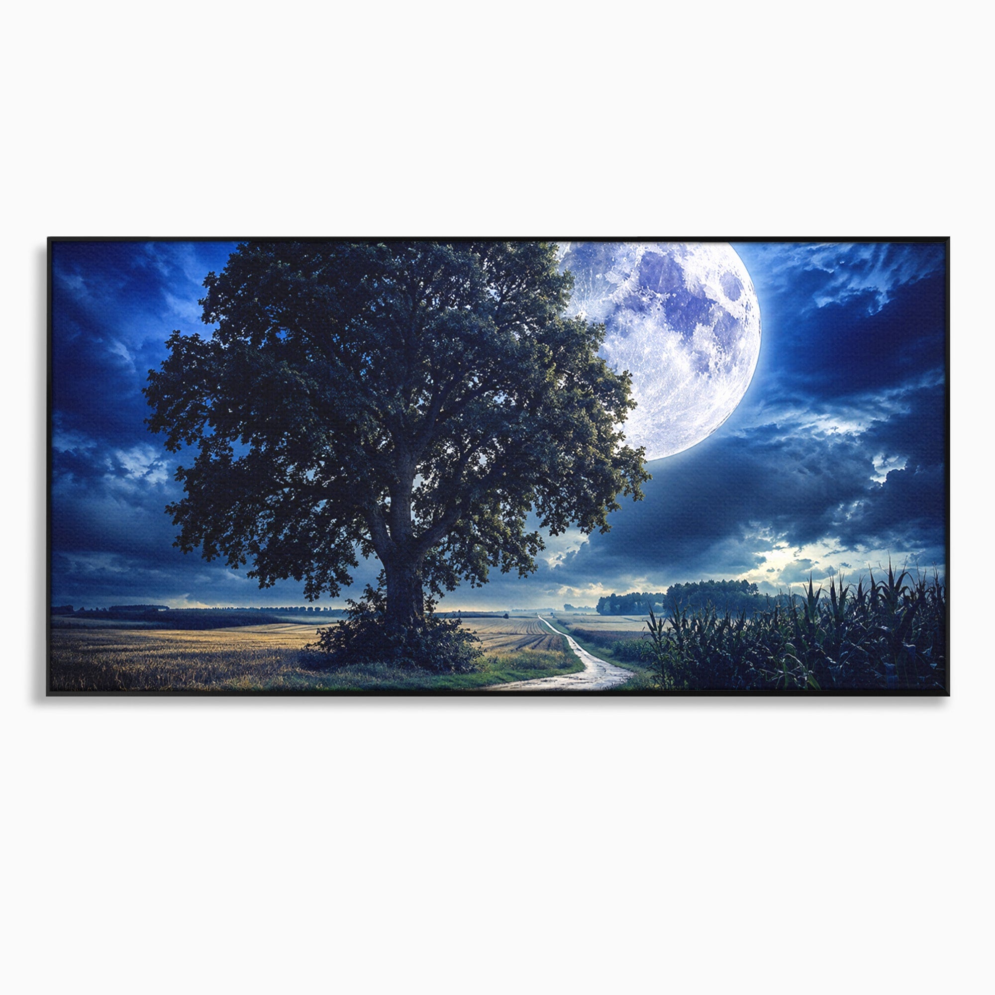 Tablou Canvas Premium LuxCanva® A1884, Luna Plina si Copacul Solitar, Copac, Luna, Peisaj, Noapte, Living, Culori Vibrante
