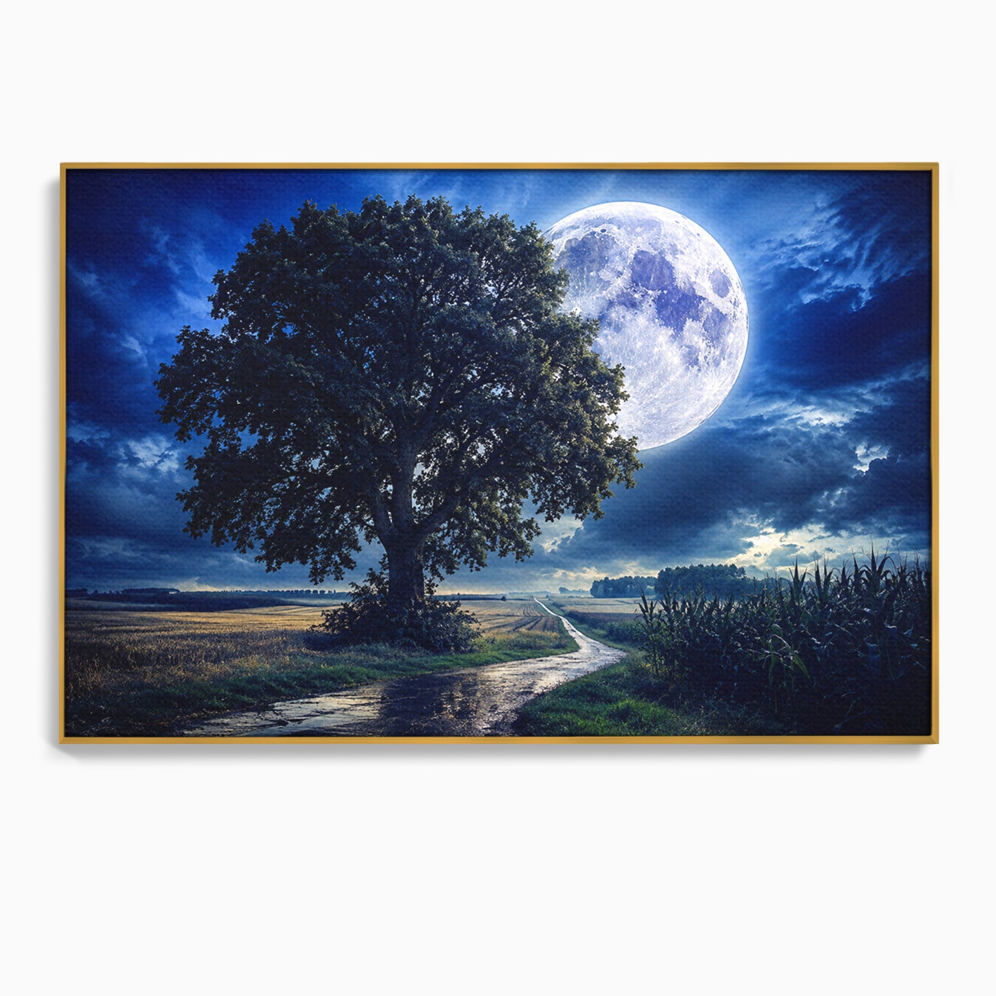 Tablou Canvas Premium LuxCanva® A1884, Luna Plina si Copacul Solitar, Copac, Luna, Peisaj, Noapte, Living, Culori Vibrante
