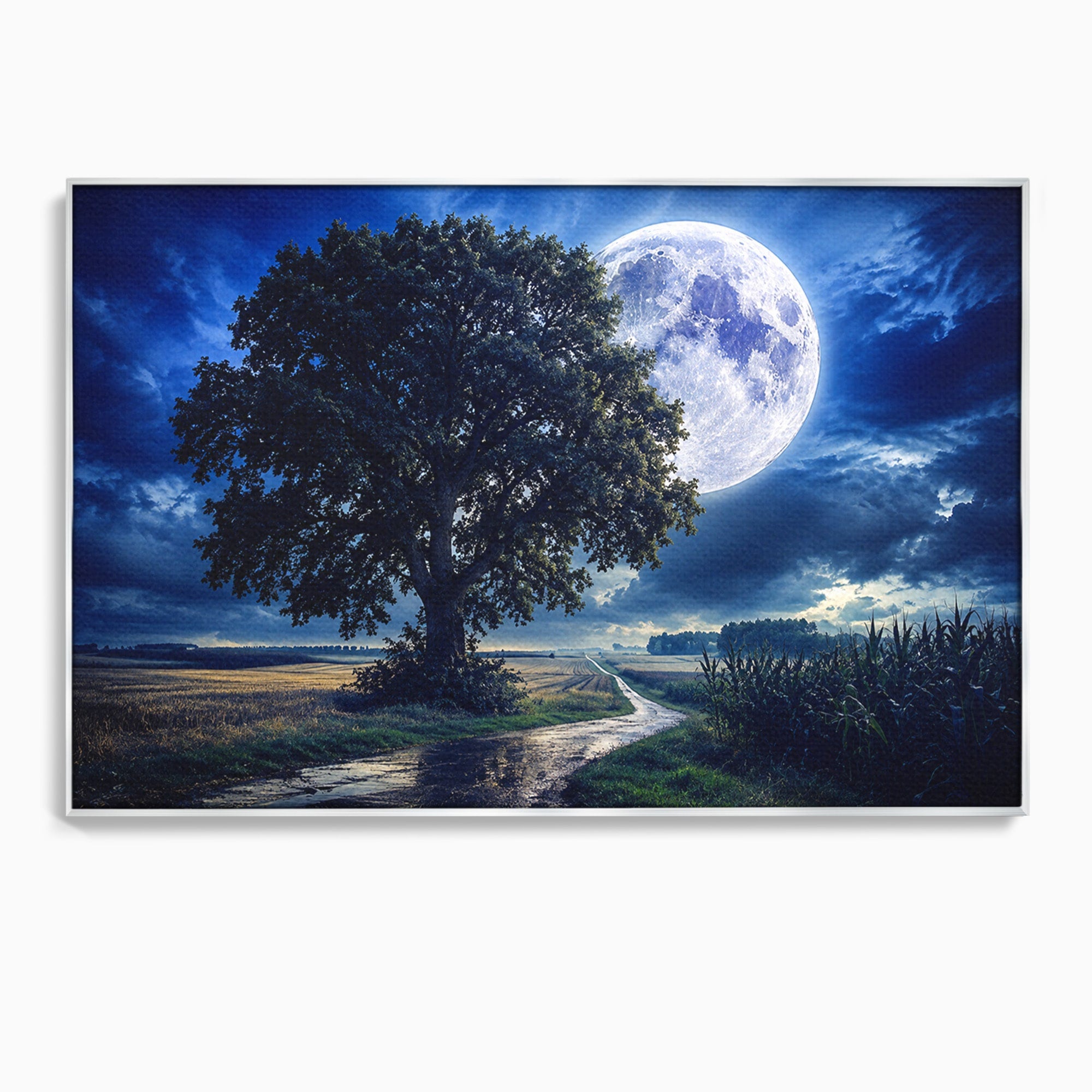 Tablou Canvas Premium LuxCanva® A1884, Luna Plina si Copacul Solitar, Copac, Luna, Peisaj, Noapte, Living, Culori Vibrante