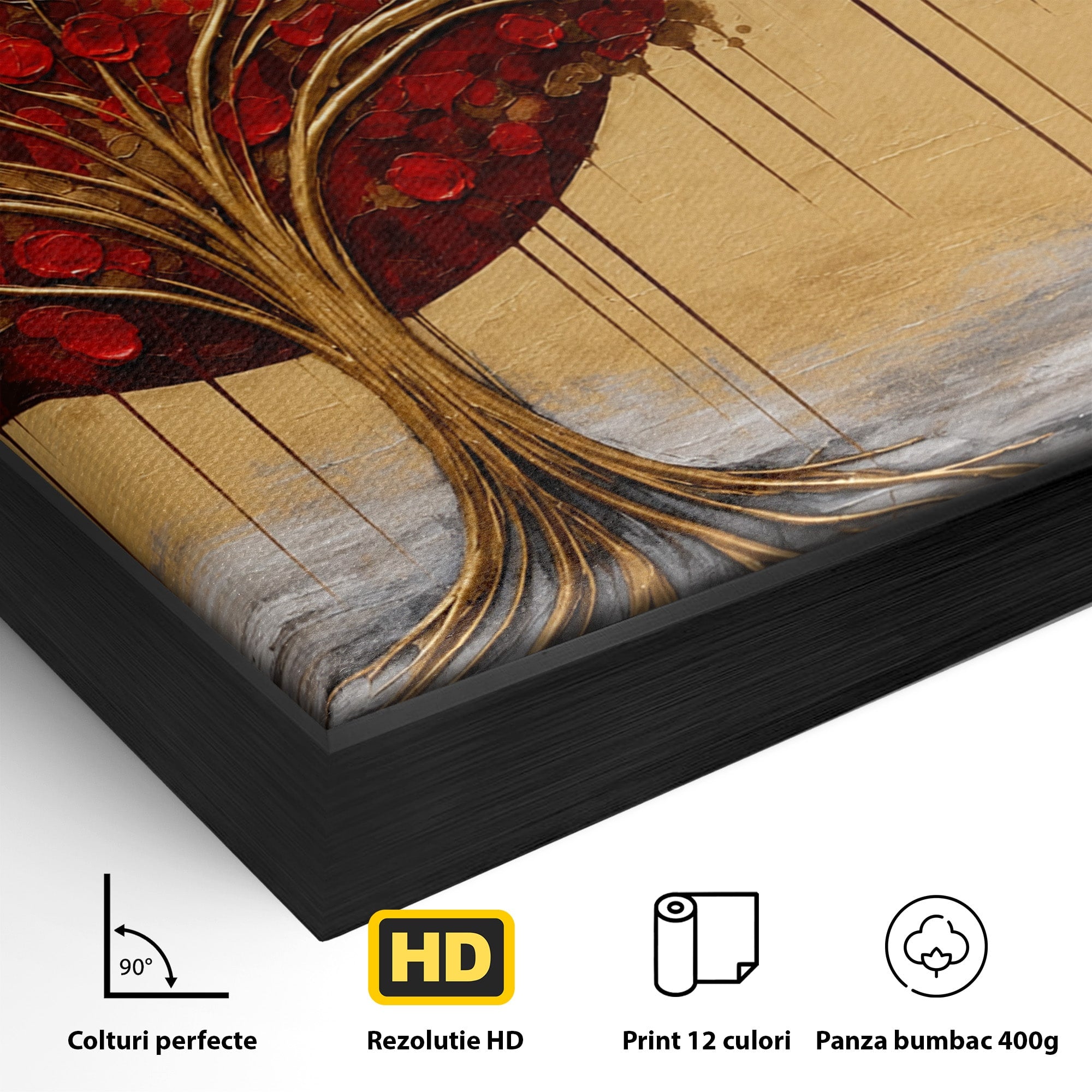 Tablou Canvas Premium LuxCanva® A1885, Copacul Rosu Pe Fundal Auriu, Copac, Abstract, Natura, Arta Contemporana, Living, Culori Vibrante