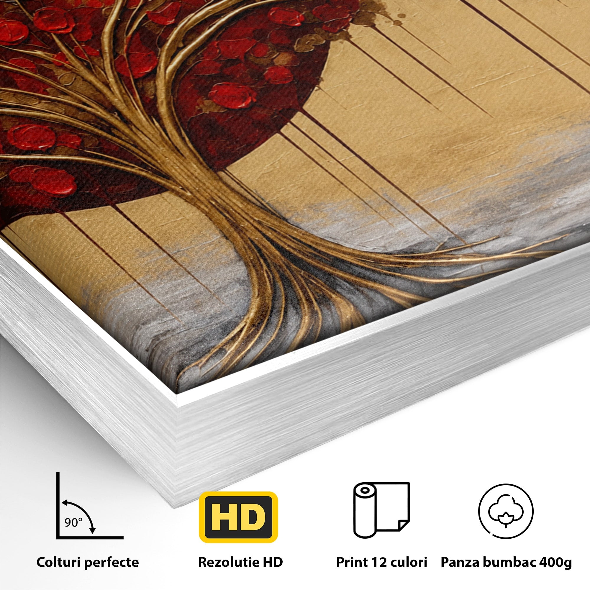Tablou Canvas Premium LuxCanva® A1885, Copacul Rosu Pe Fundal Auriu, Copac, Abstract, Natura, Arta Contemporana, Living, Culori Vibrante