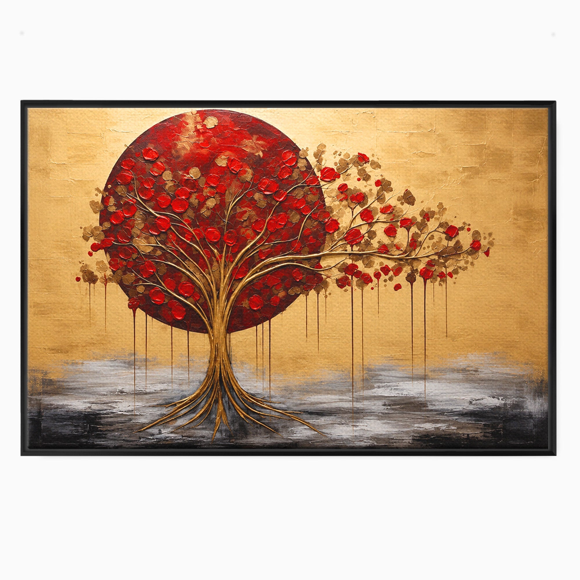 Tablou Canvas Premium LuxCanva® A1885, Copacul Rosu Pe Fundal Auriu, Copac, Abstract, Natura, Arta Contemporana, Living, Culori Vibrante