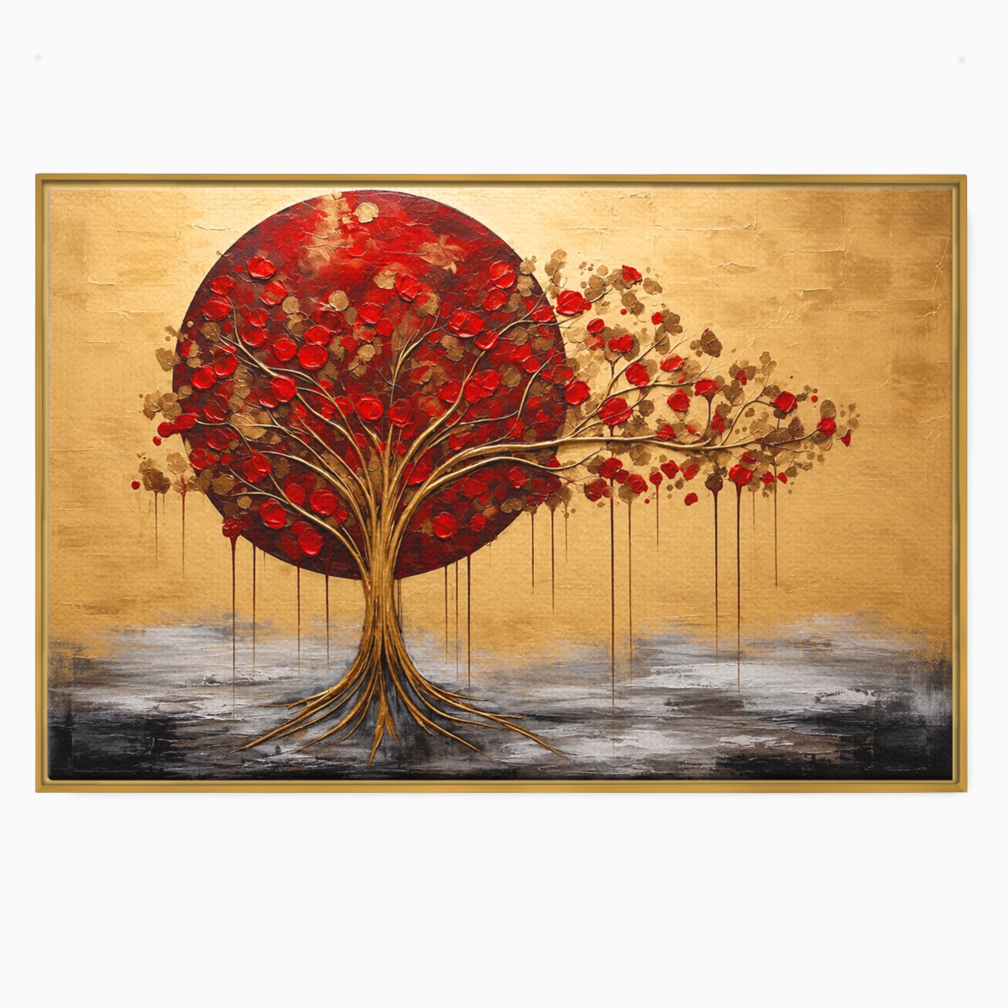 Tablou Canvas Premium LuxCanva® A1885, Copacul Rosu Pe Fundal Auriu, Copac, Abstract, Natura, Arta Contemporana, Living, Culori Vibrante