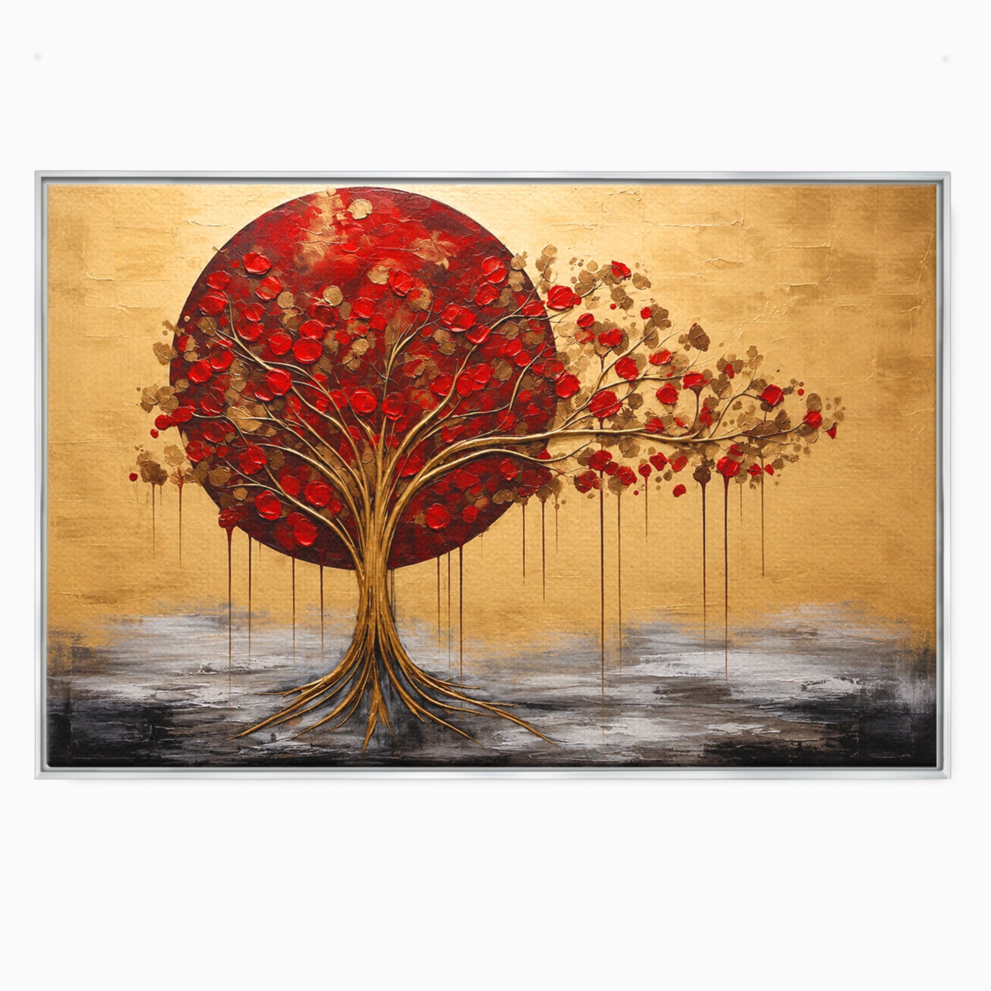Tablou Canvas Premium LuxCanva® A1885, Copacul Rosu Pe Fundal Auriu, Copac, Abstract, Natura, Arta Contemporana, Living, Culori Vibrante