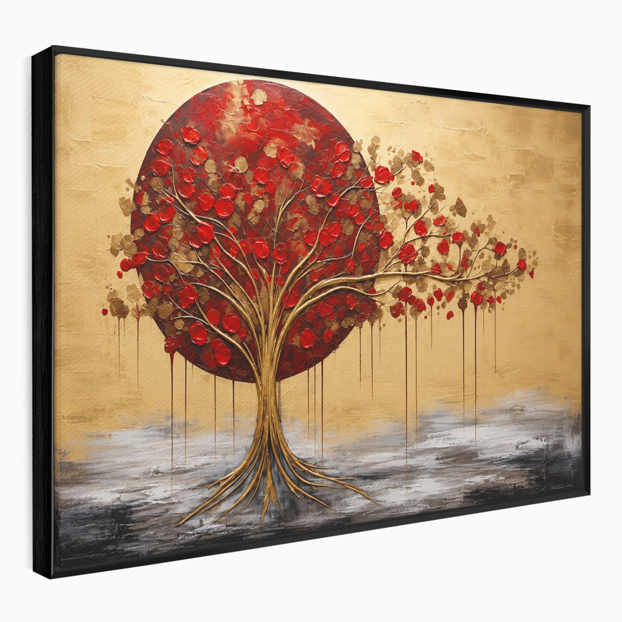 Tablou Canvas Premium LuxCanva® A1885, Copacul Rosu Pe Fundal Auriu, Copac, Abstract, Natura, Arta Contemporana, Living, Culori Vibrante