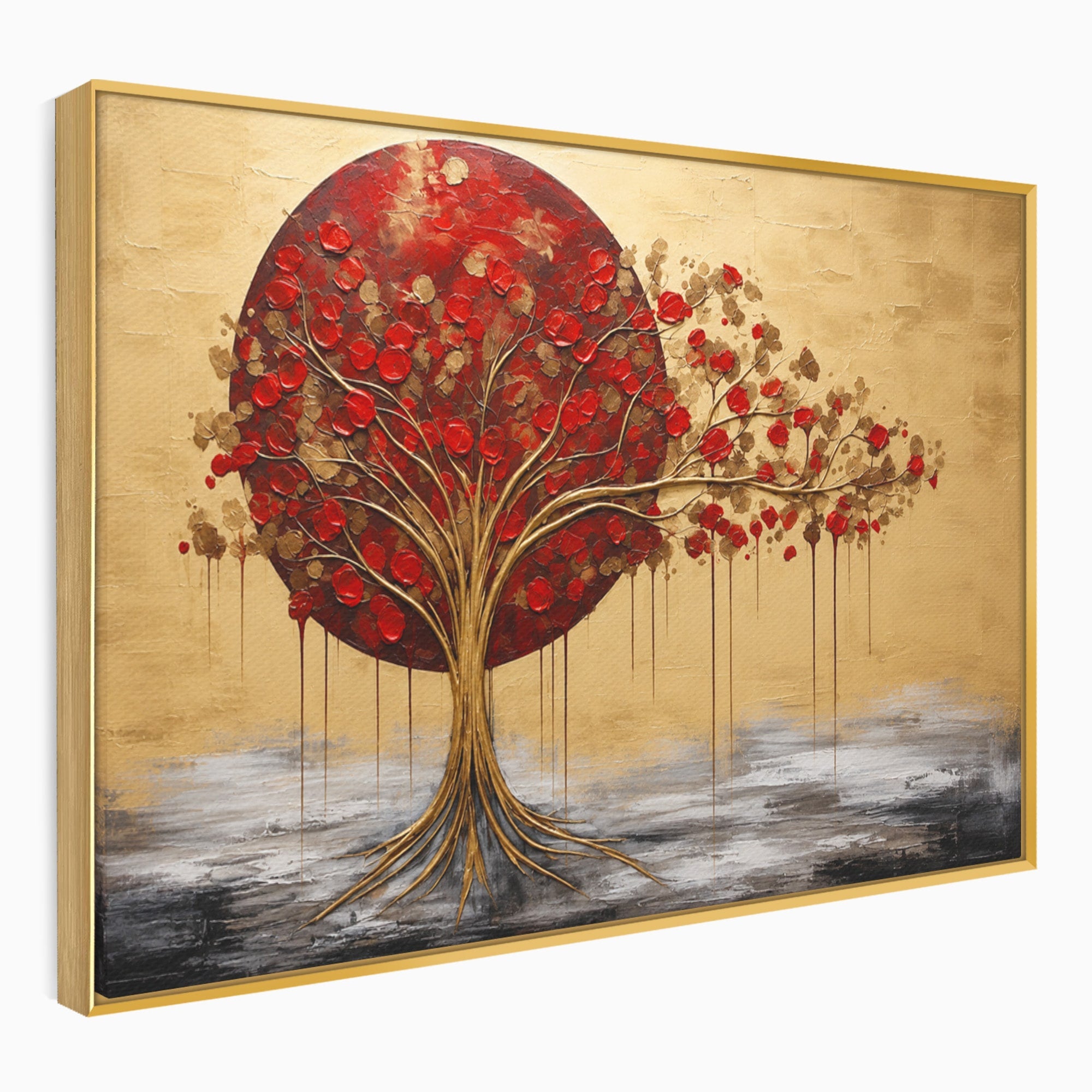 Tablou Canvas Premium LuxCanva® A1885, Copacul Rosu Pe Fundal Auriu, Copac, Abstract, Natura, Arta Contemporana, Living, Culori Vibrante
