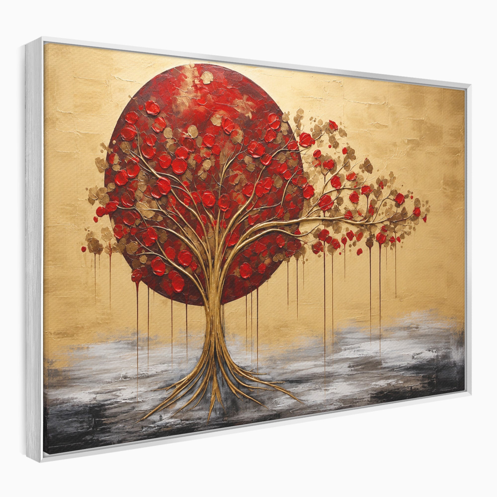 Tablou Canvas Premium LuxCanva® A1885, Copacul Rosu Pe Fundal Auriu, Copac, Abstract, Natura, Arta Contemporana, Living, Culori Vibrante