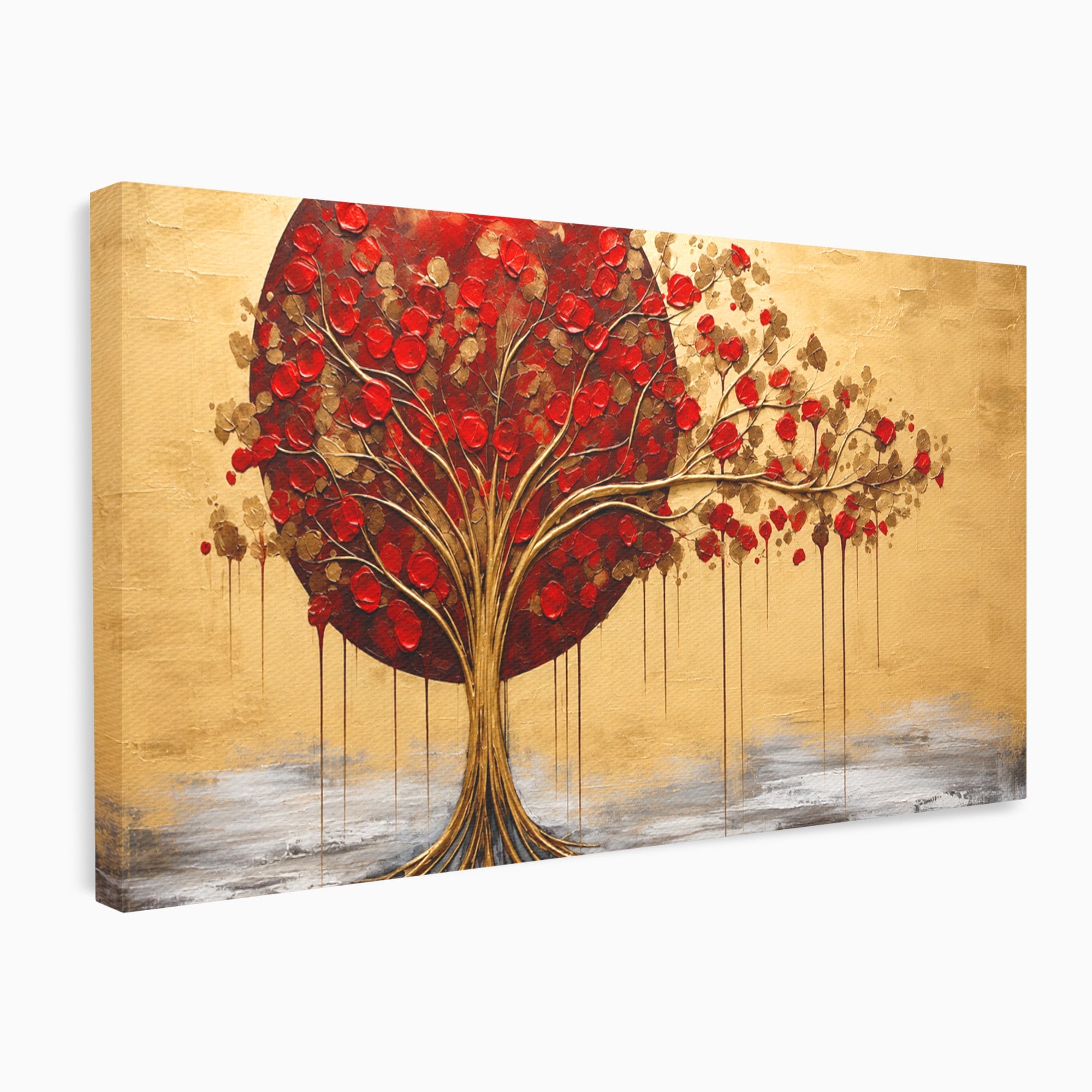 Tablou Canvas Premium LuxCanva® A1885, Copacul Rosu Pe Fundal Auriu, Copac, Abstract, Natura, Arta Contemporana, Living, Culori Vibrante