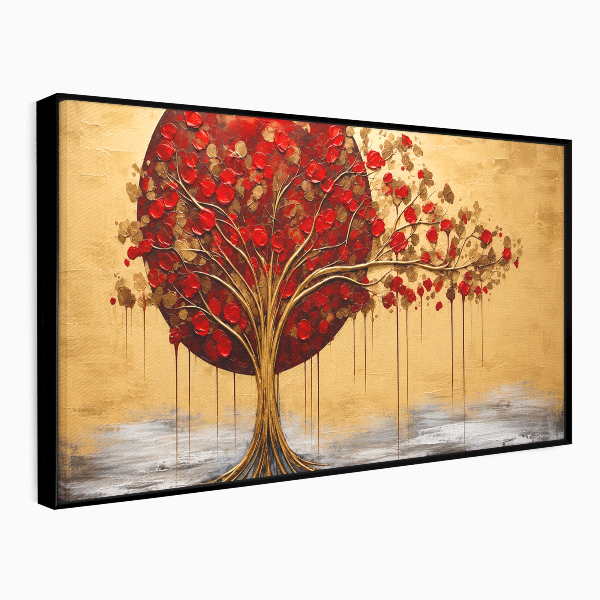 Tablou Canvas Premium LuxCanva® A1885, Copacul Rosu Pe Fundal Auriu, Copac, Abstract, Natura, Arta Contemporana, Living, Culori Vibrante