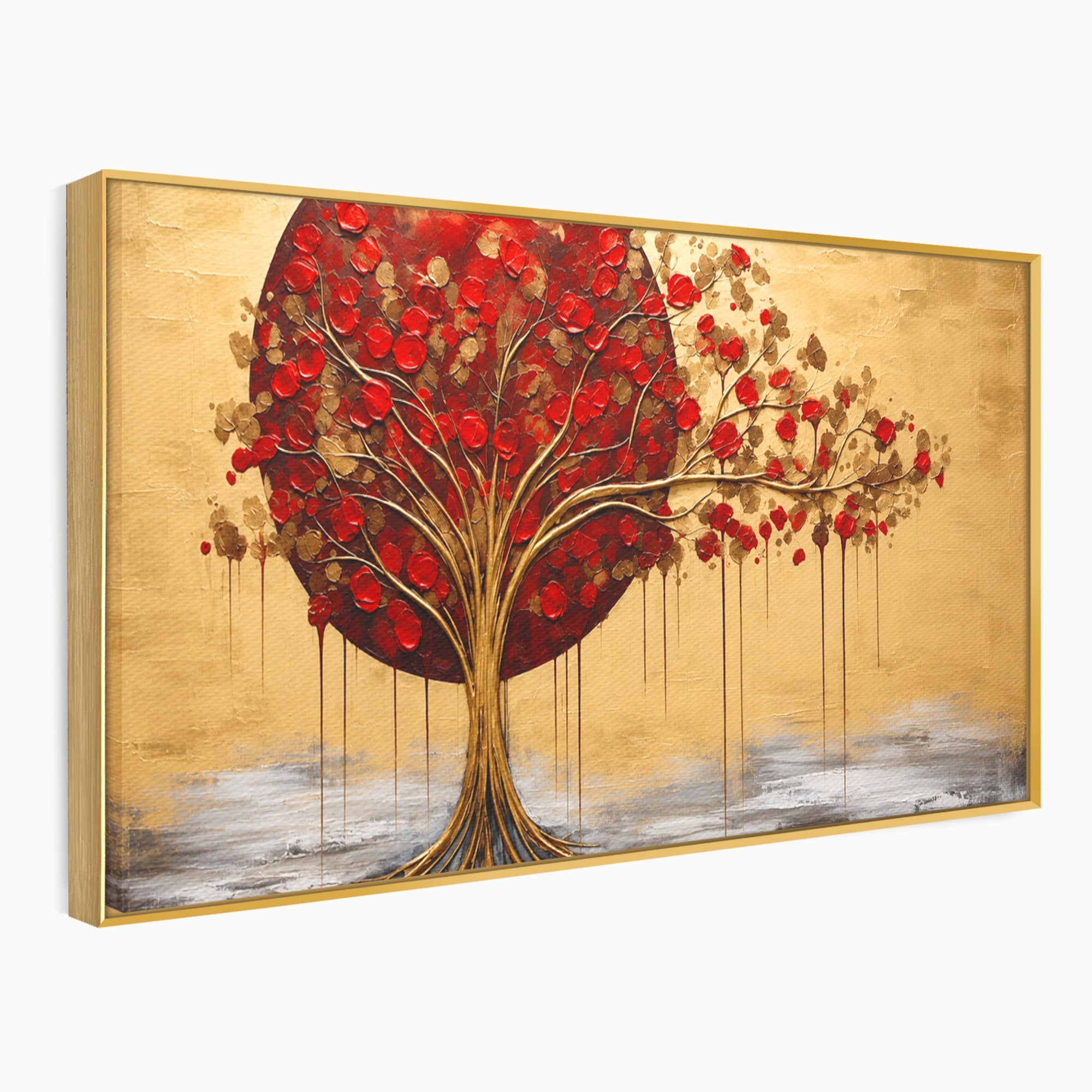 Tablou Canvas Premium LuxCanva® A1885, Copacul Rosu Pe Fundal Auriu, Copac, Abstract, Natura, Arta Contemporana, Living, Culori Vibrante