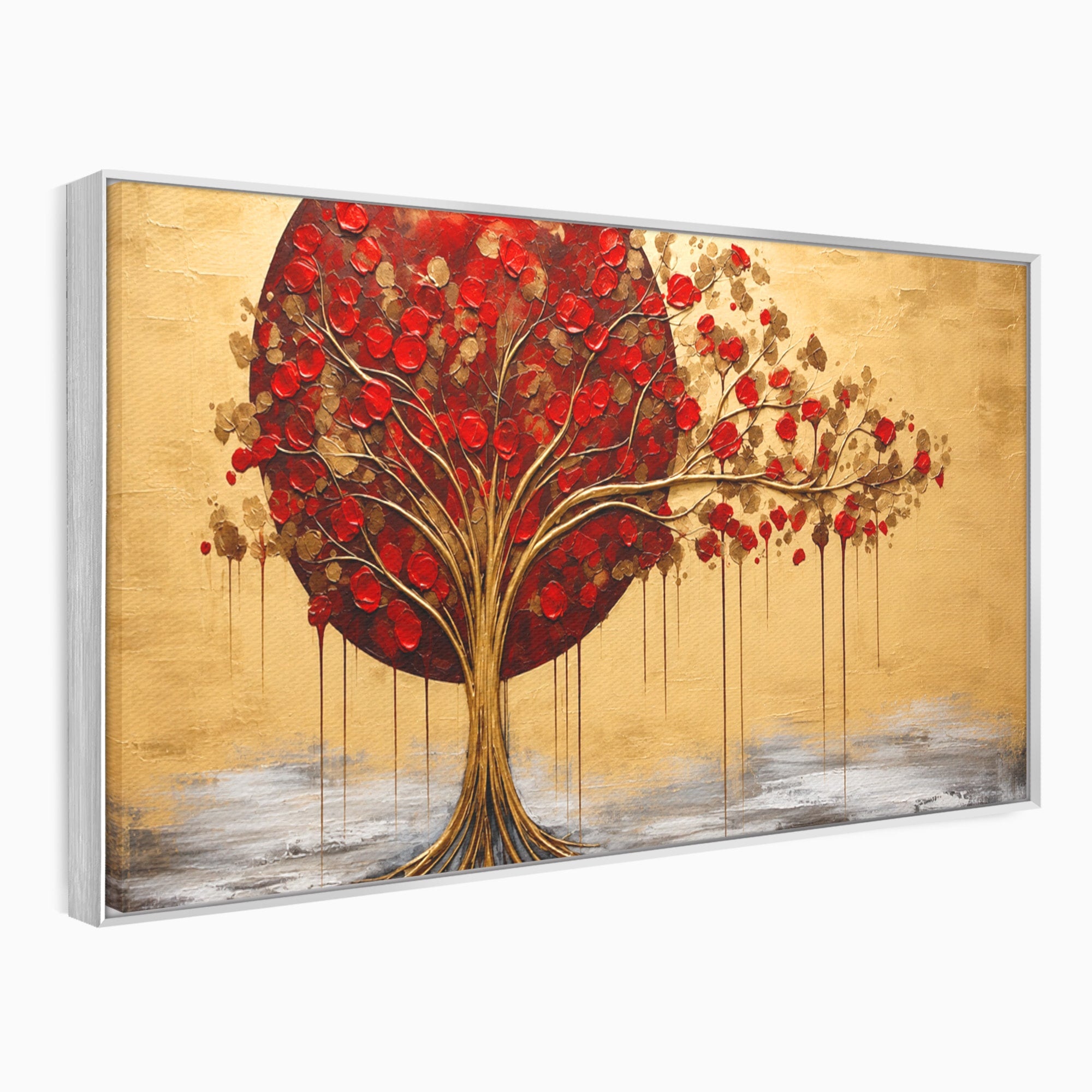 Tablou Canvas Premium LuxCanva® A1885, Copacul Rosu Pe Fundal Auriu, Copac, Abstract, Natura, Arta Contemporana, Living, Culori Vibrante
