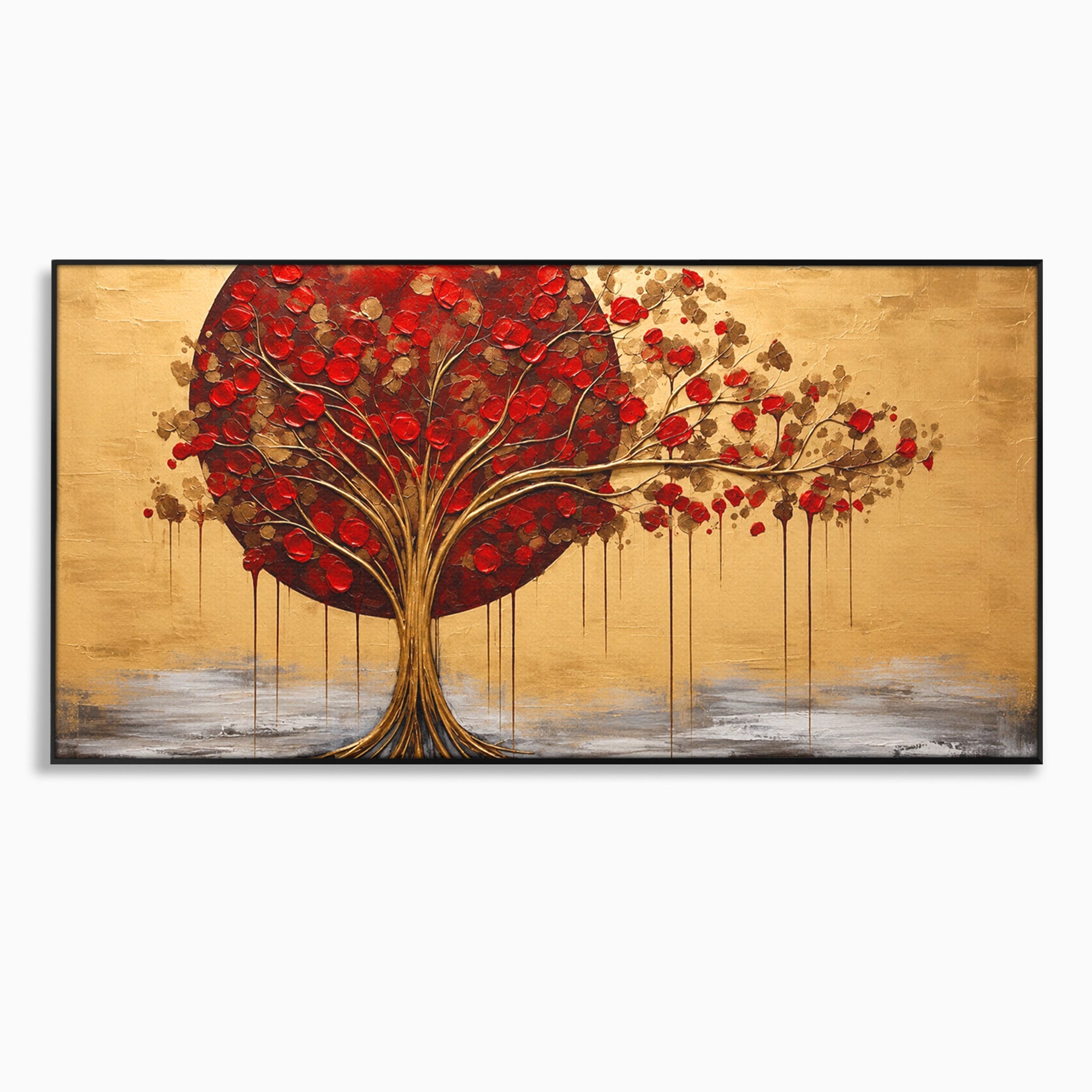 Tablou Canvas Premium LuxCanva® A1885, Copacul Rosu Pe Fundal Auriu, Copac, Abstract, Natura, Arta Contemporana, Living, Culori Vibrante