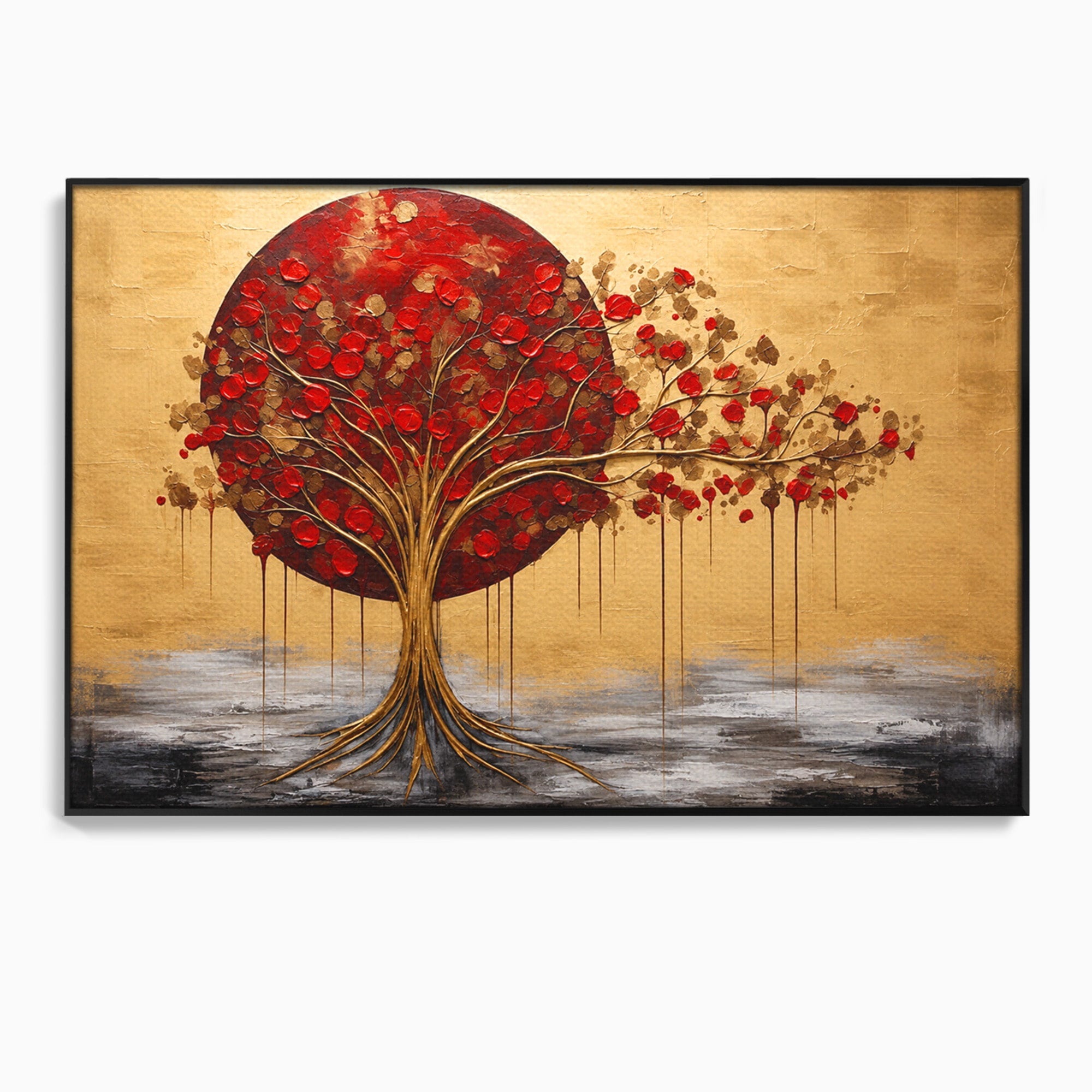Tablou Canvas Premium LuxCanva® A1885, Copacul Rosu Pe Fundal Auriu, Copac, Abstract, Natura, Arta Contemporana, Living, Culori Vibrante