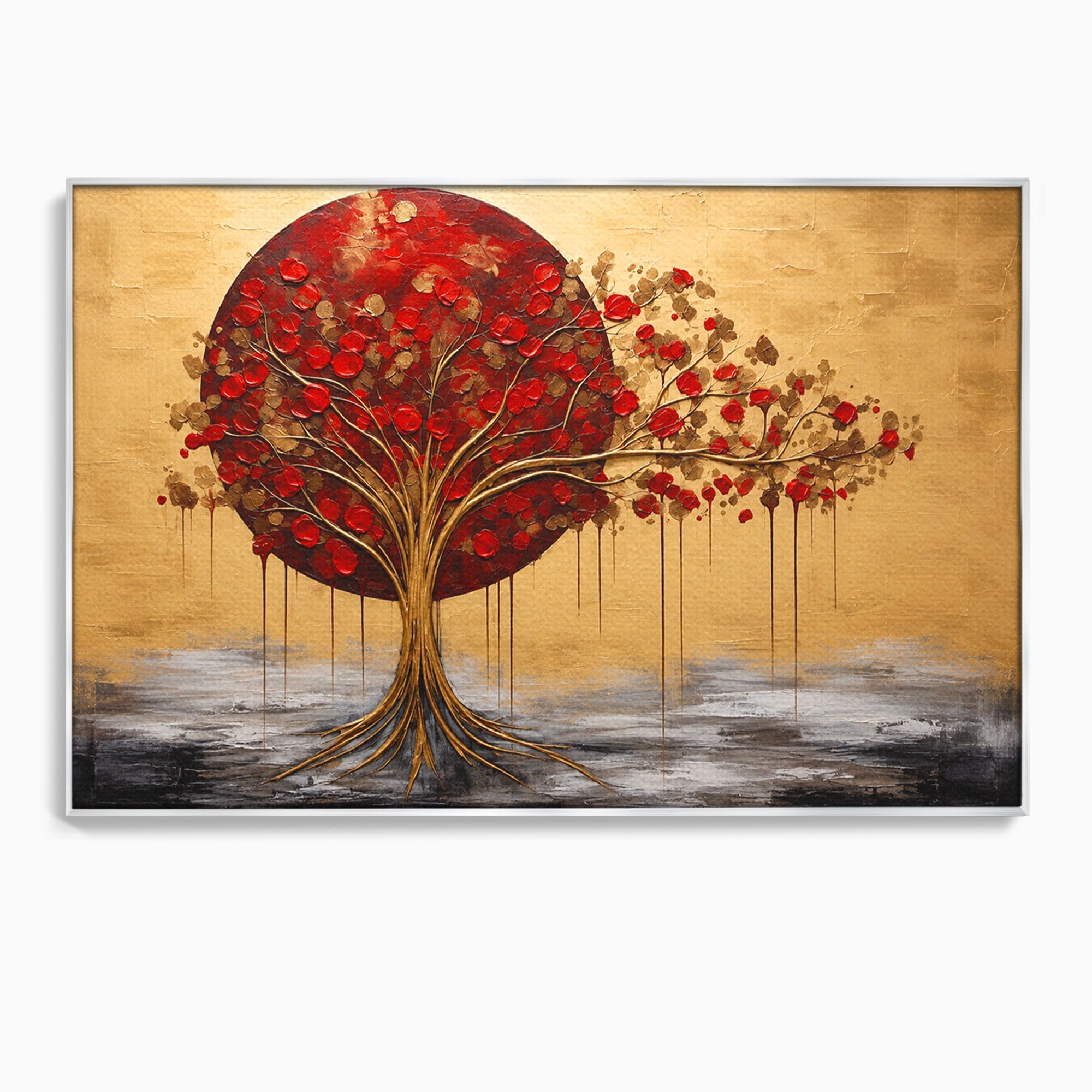 Tablou Canvas Premium LuxCanva® A1885, Copacul Rosu Pe Fundal Auriu, Copac, Abstract, Natura, Arta Contemporana, Living, Culori Vibrante