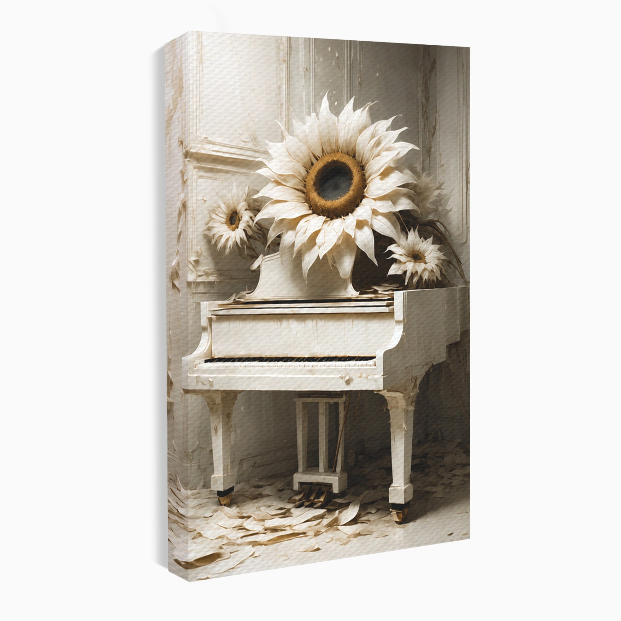 Tablou Canvas Premium LuxCanva® A1886, Pianul Cu Floarea Soarelui, Pian, Floarea Soarelui, Instrument Muzical, Floral, Living, Dormitor, Culori Vibrante