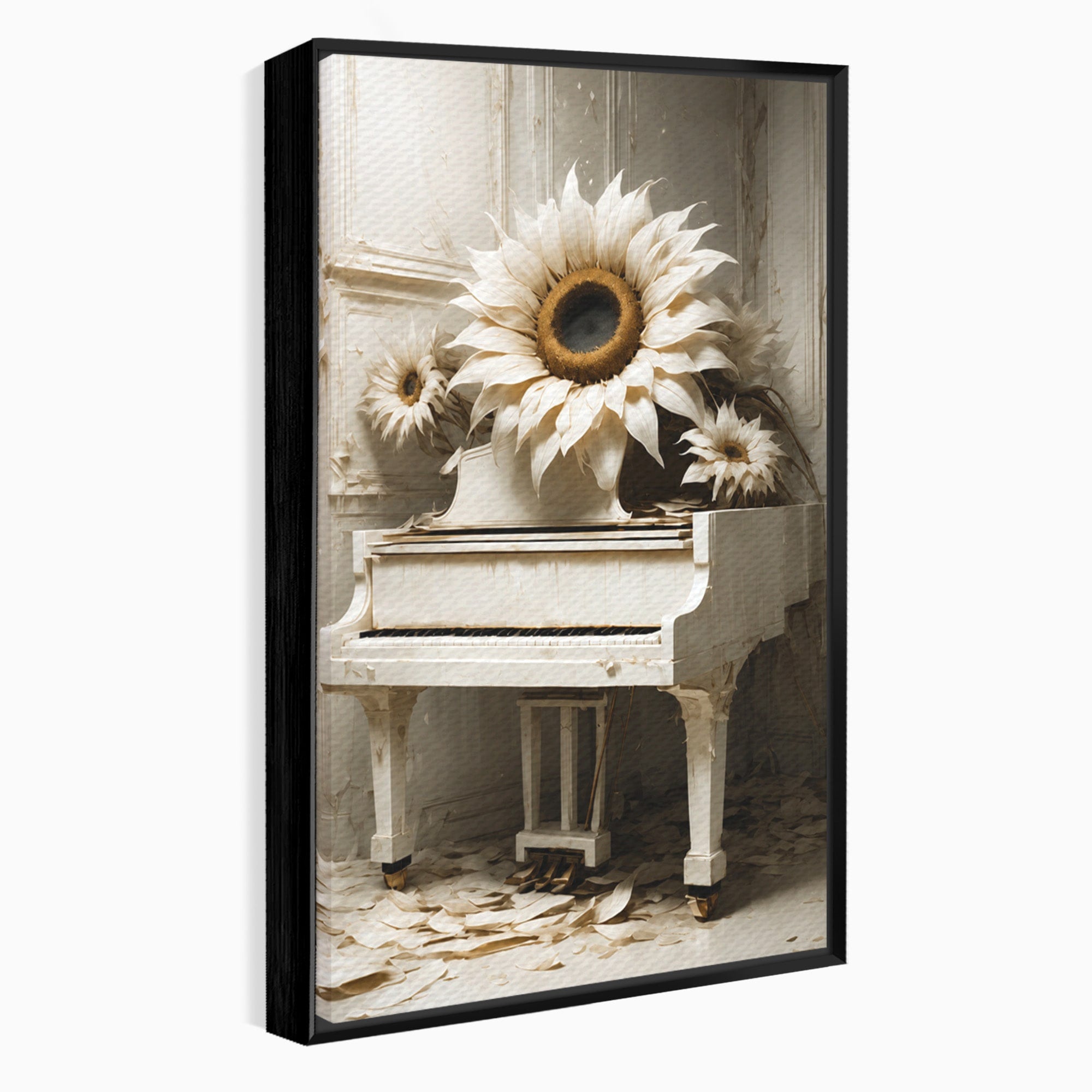 Tablou Canvas Premium LuxCanva® A1886, Pianul Cu Floarea Soarelui, Pian, Floarea Soarelui, Instrument Muzical, Floral, Living, Dormitor, Culori Vibrante