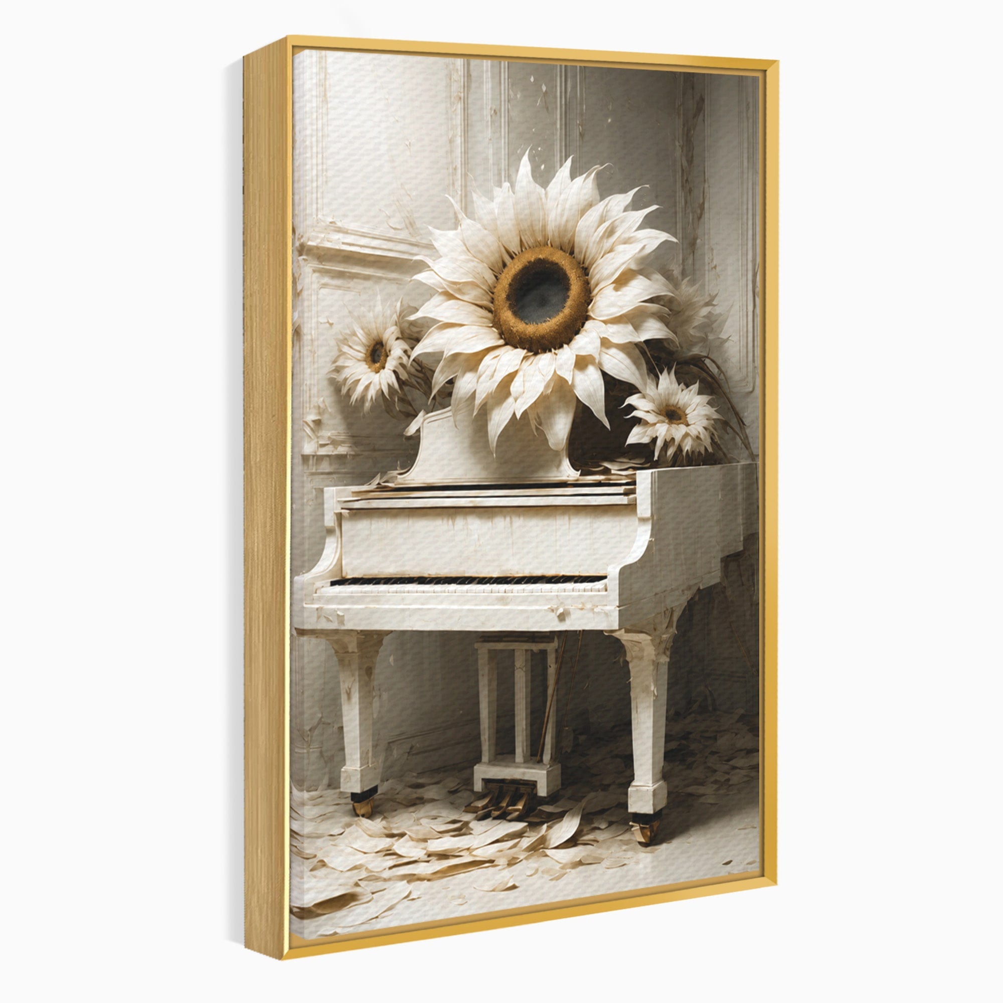 Tablou Canvas Premium LuxCanva® A1886, Pianul Cu Floarea Soarelui, Pian, Floarea Soarelui, Instrument Muzical, Floral, Living, Dormitor, Culori Vibrante