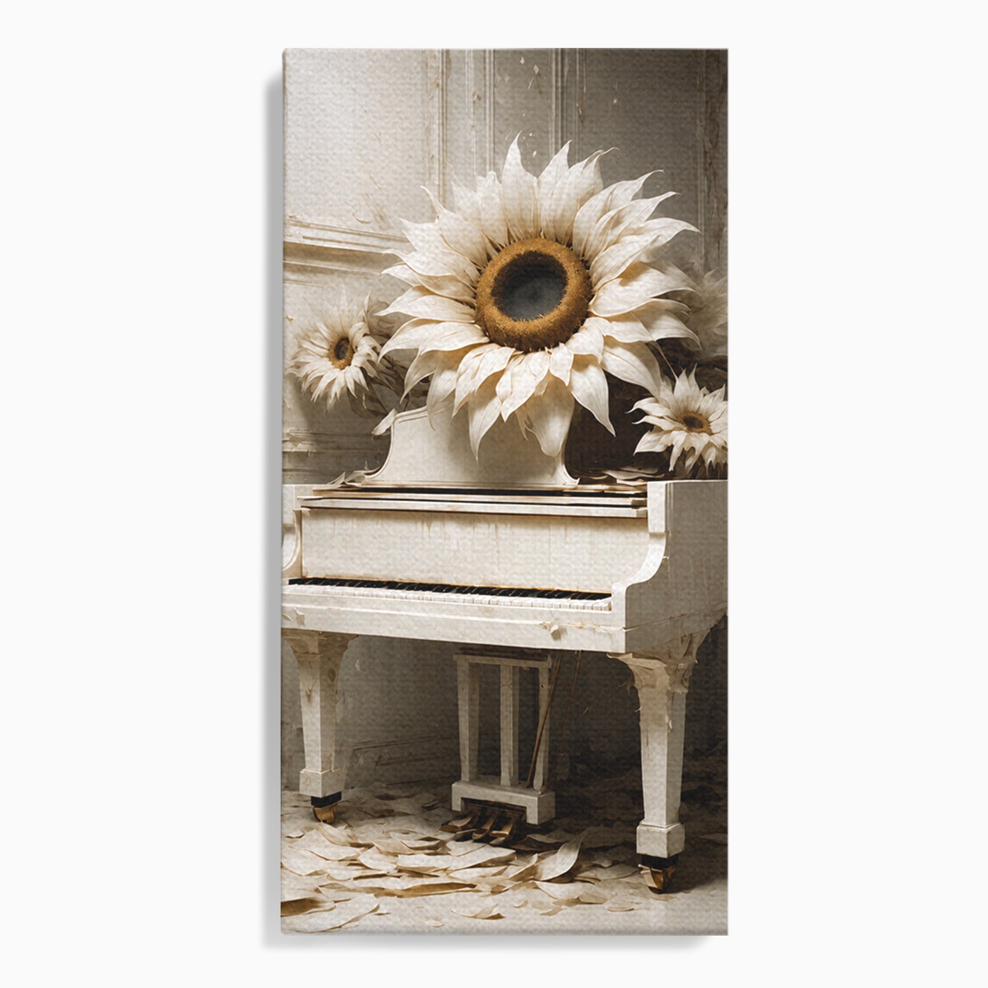 Tablou Canvas Premium LuxCanva® A1886, Pianul Cu Floarea Soarelui, Pian, Floarea Soarelui, Instrument Muzical, Floral, Living, Dormitor, Culori Vibrante