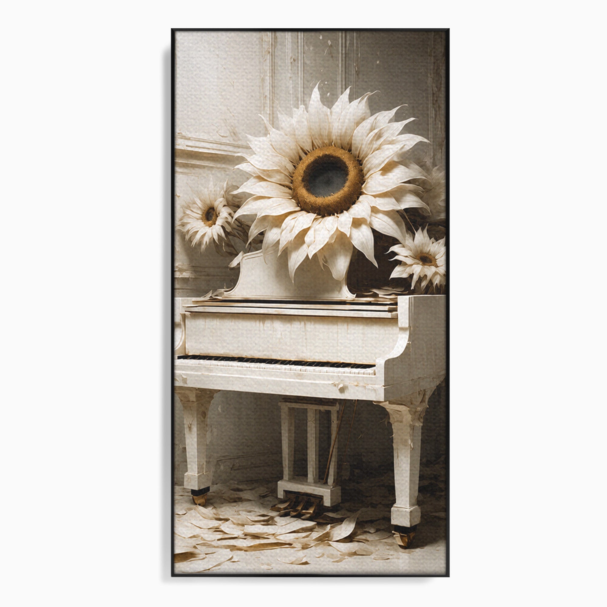 Tablou Canvas Premium LuxCanva® A1886, Pianul Cu Floarea Soarelui, Pian, Floarea Soarelui, Instrument Muzical, Floral, Living, Dormitor, Culori Vibrante