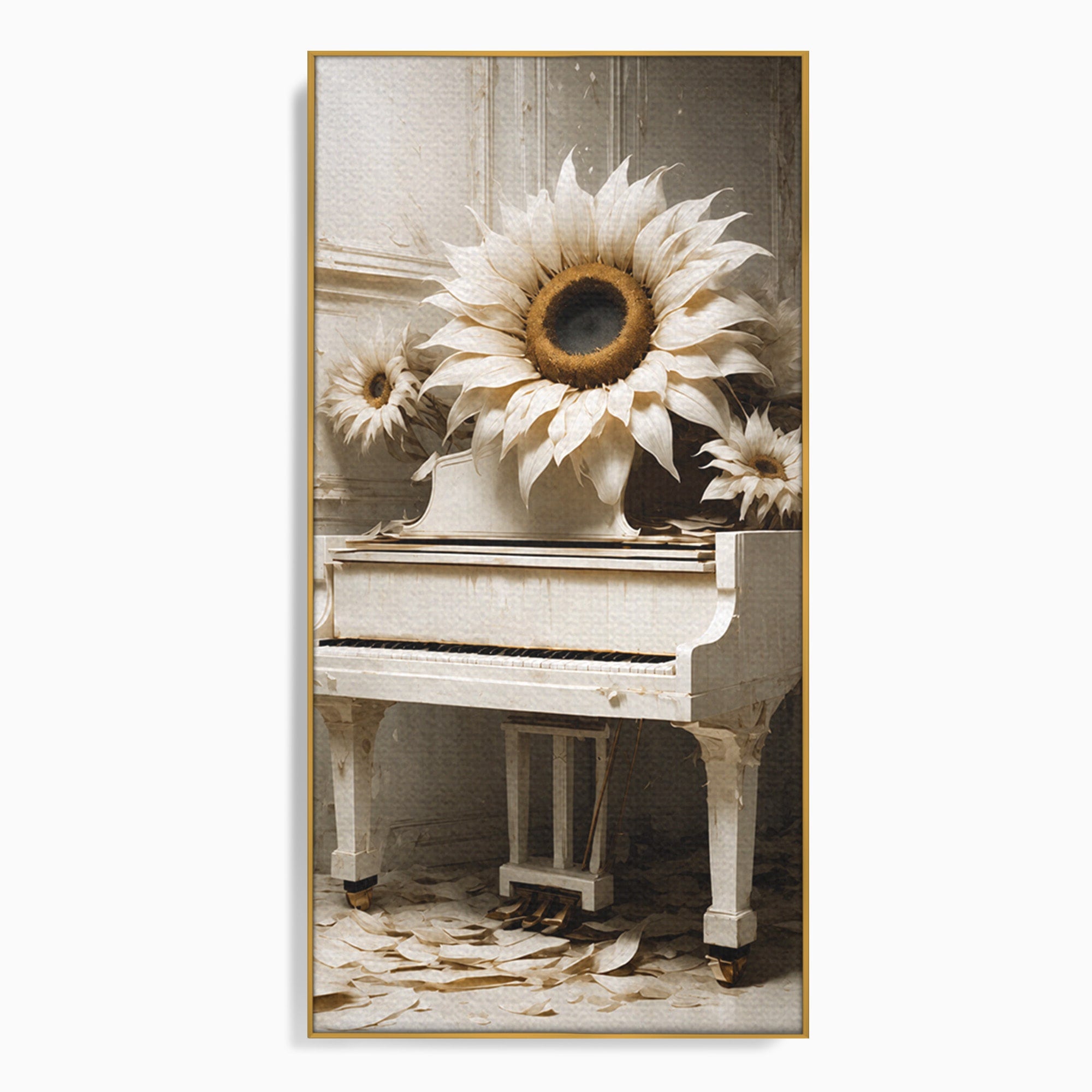 Tablou Canvas Premium LuxCanva® A1886, Pianul Cu Floarea Soarelui, Pian, Floarea Soarelui, Instrument Muzical, Floral, Living, Dormitor, Culori Vibrante