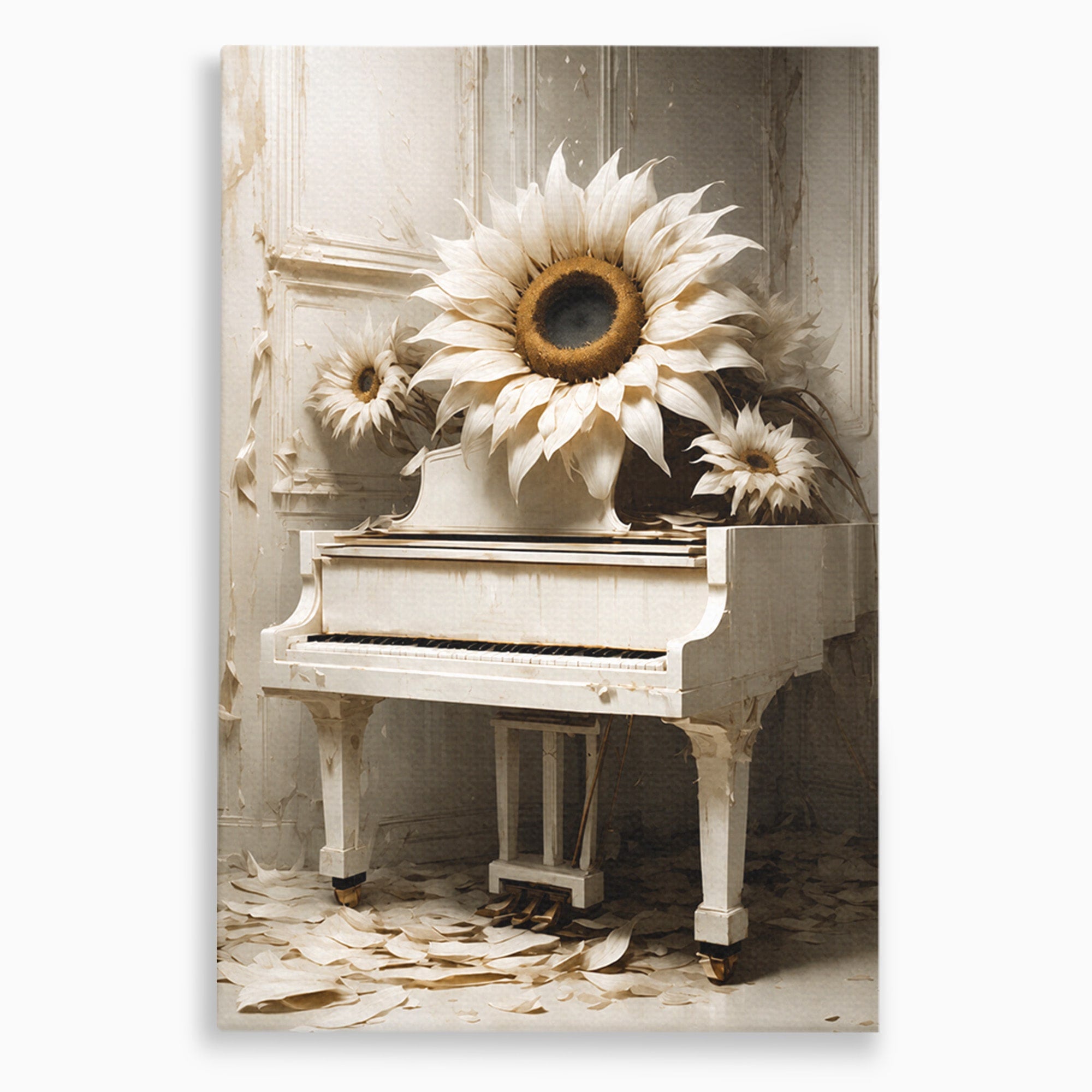 Tablou Canvas Premium LuxCanva® A1886, Pianul Cu Floarea Soarelui, Pian, Floarea Soarelui, Instrument Muzical, Floral, Living, Dormitor, Culori Vibrante