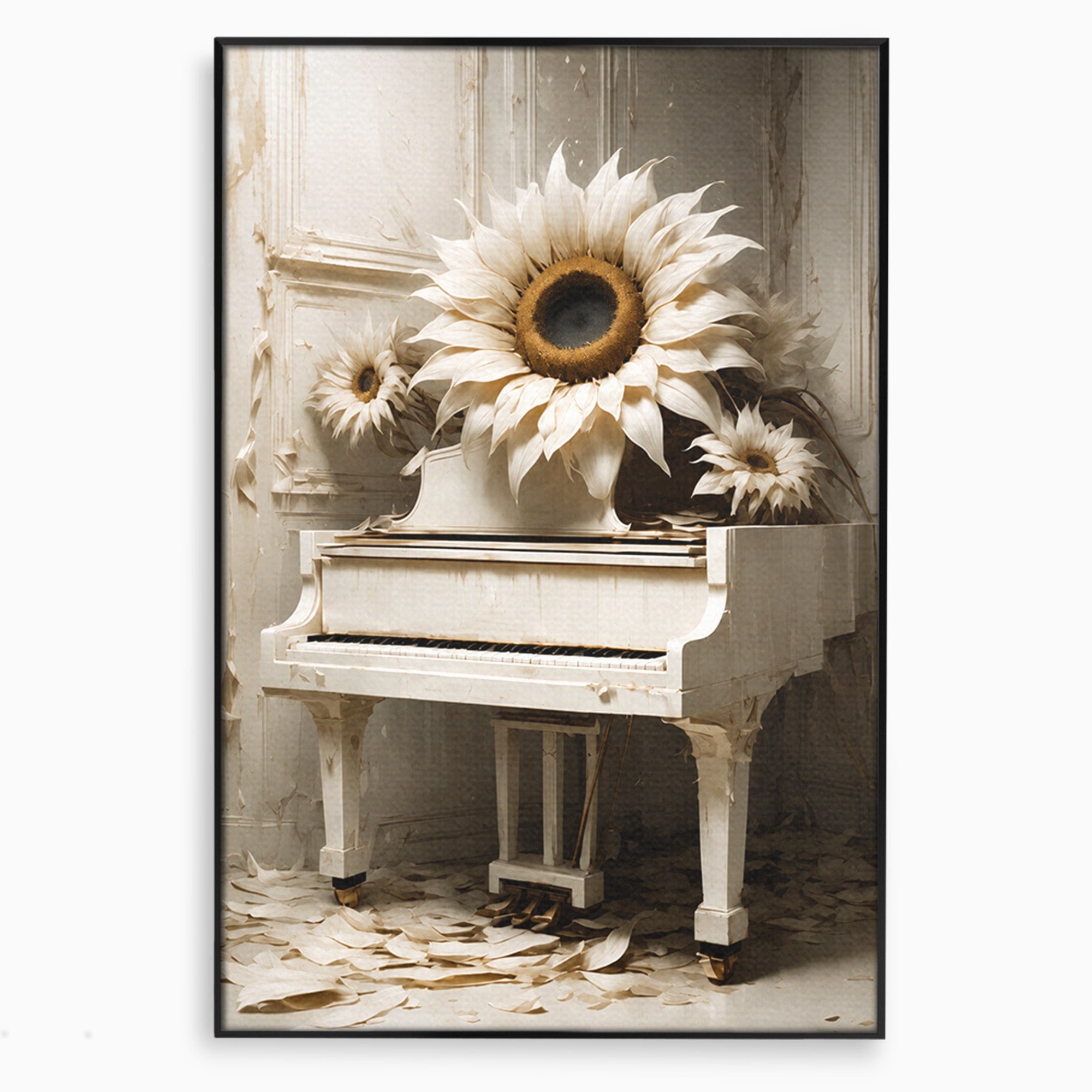 Tablou Canvas Premium LuxCanva® A1886, Pianul Cu Floarea Soarelui, Pian, Floarea Soarelui, Instrument Muzical, Floral, Living, Dormitor, Culori Vibrante