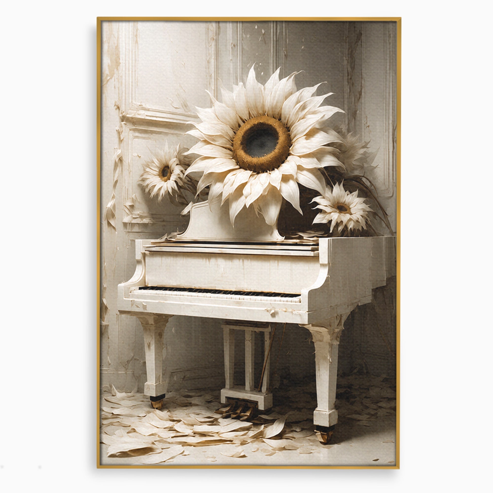 Tablou Canvas Premium LuxCanva® A1886, Pianul Cu Floarea Soarelui, Pian, Floarea Soarelui, Instrument Muzical, Floral, Living, Dormitor, Culori Vibrante