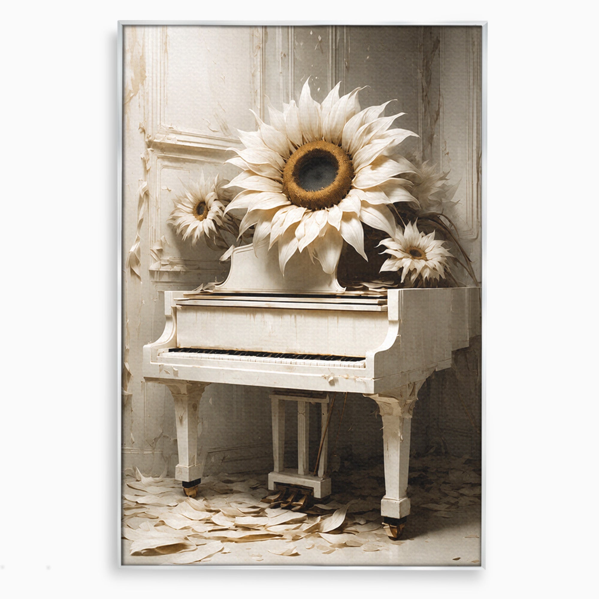 Tablou Canvas Premium LuxCanva® A1886, Pianul Cu Floarea Soarelui, Pian, Floarea Soarelui, Instrument Muzical, Floral, Living, Dormitor, Culori Vibrante