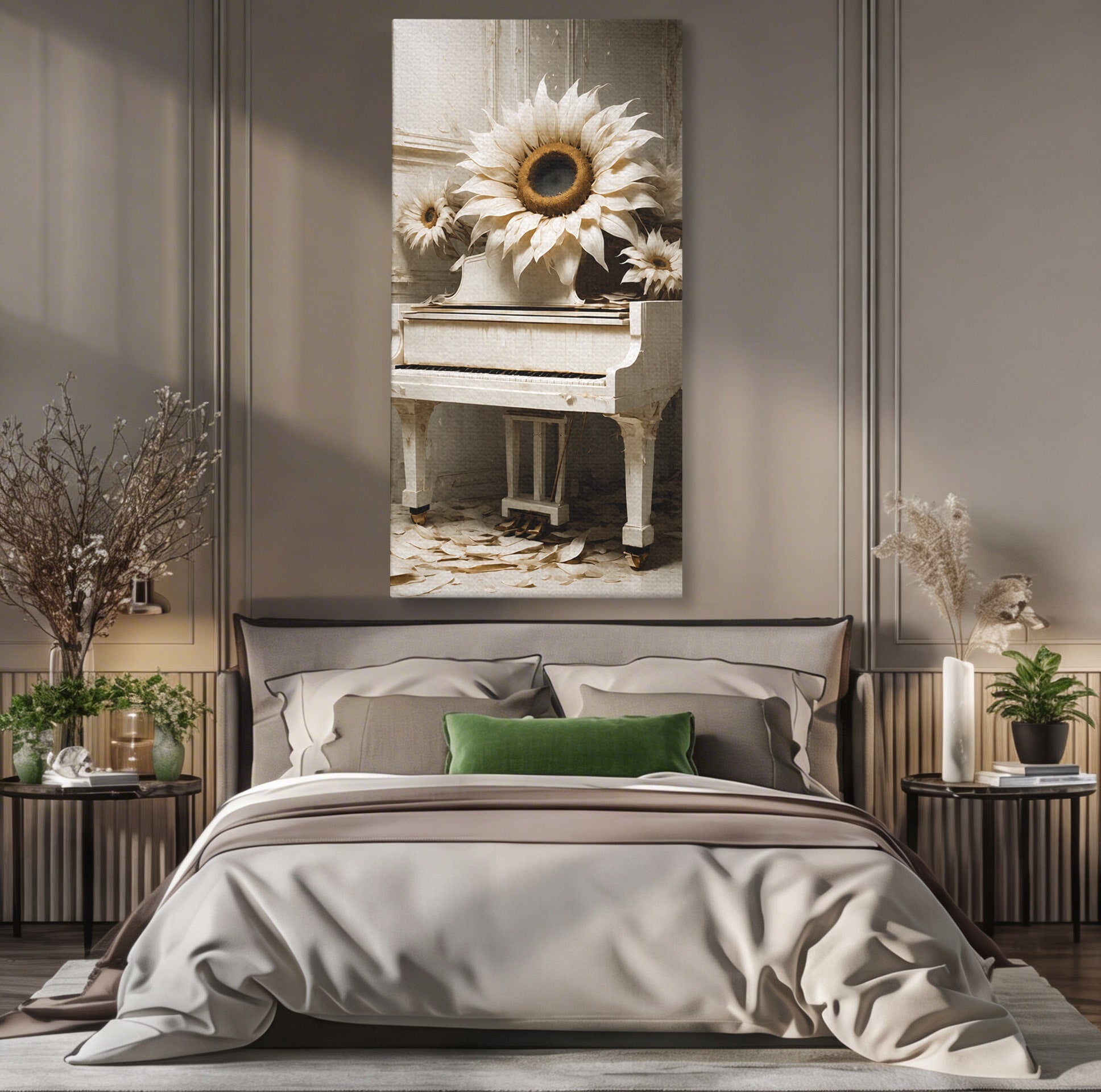 Tablou Canvas Premium LuxCanva® A1886, Pianul Cu Floarea Soarelui, Pian, Floarea Soarelui, Instrument Muzical, Floral, Living, Dormitor, Culori Vibrante