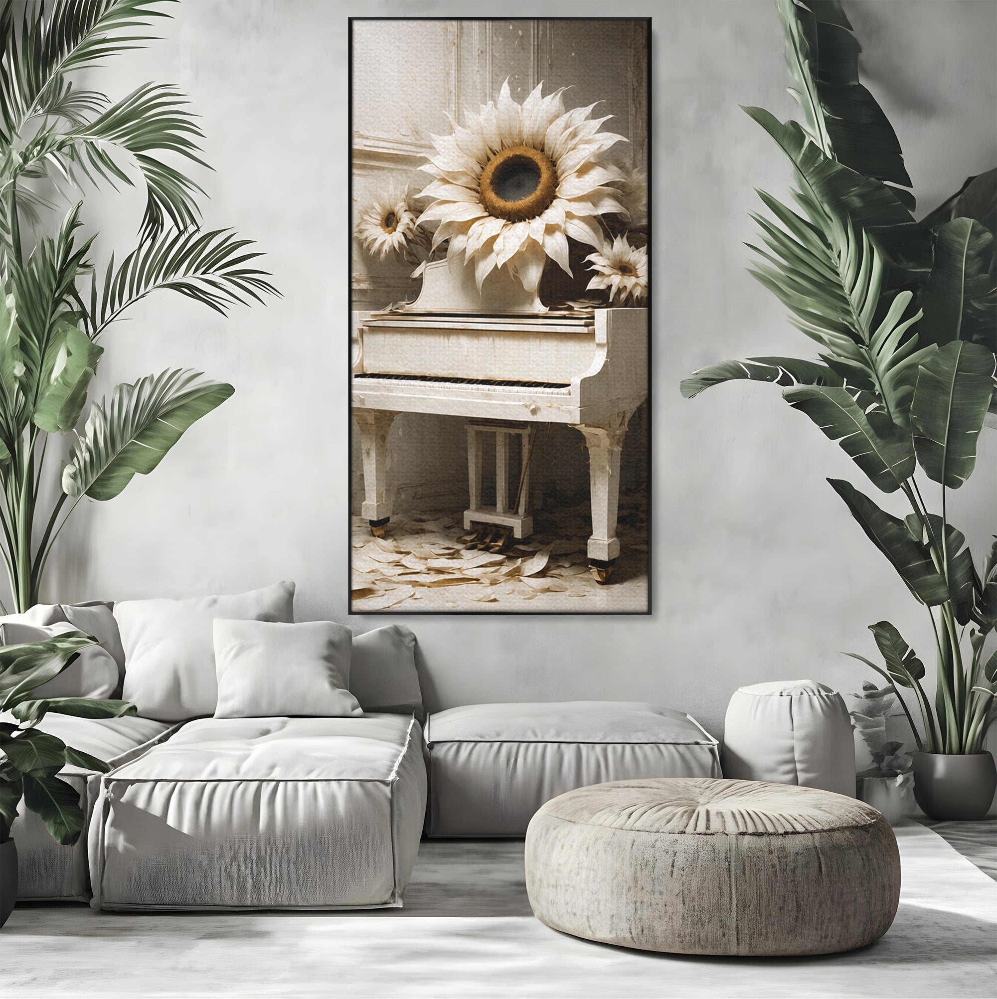 Tablou Canvas Premium LuxCanva® A1886, Pianul Cu Floarea Soarelui, Pian, Floarea Soarelui, Instrument Muzical, Floral, Living, Dormitor, Culori Vibrante