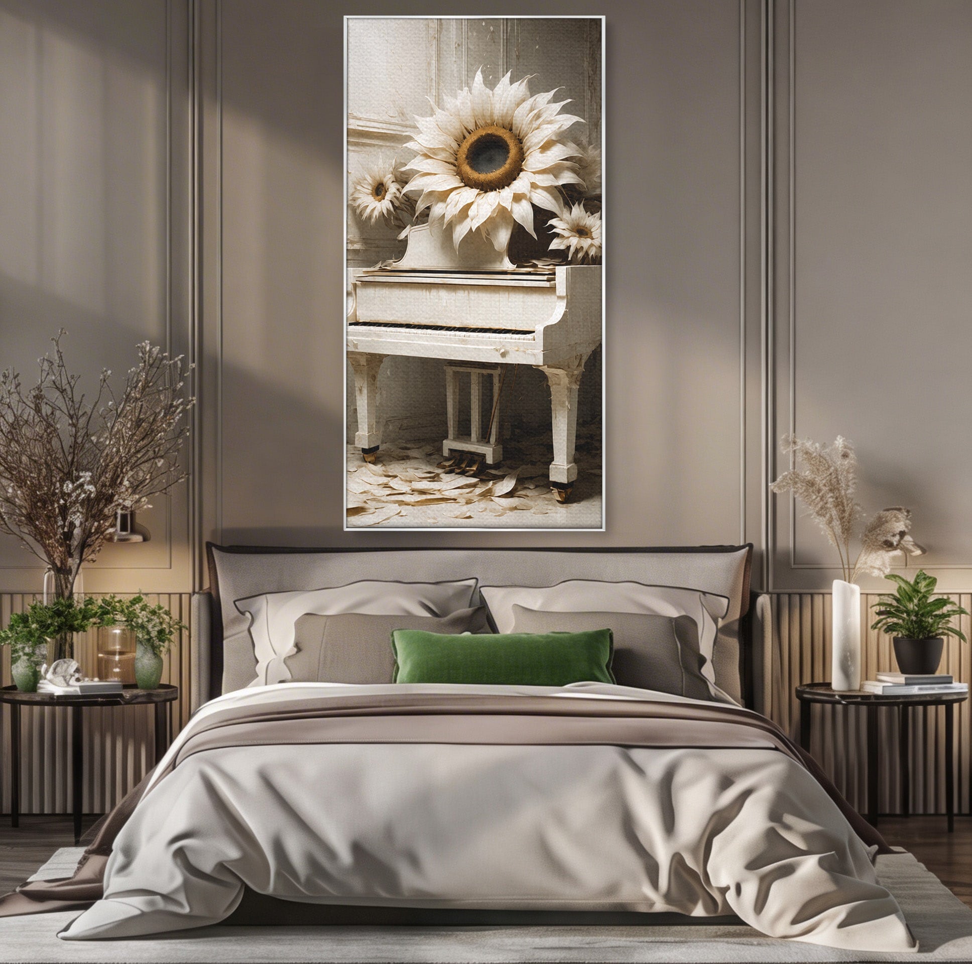 Tablou Canvas Premium LuxCanva® A1886, Pianul Cu Floarea Soarelui, Pian, Floarea Soarelui, Instrument Muzical, Floral, Living, Dormitor, Culori Vibrante