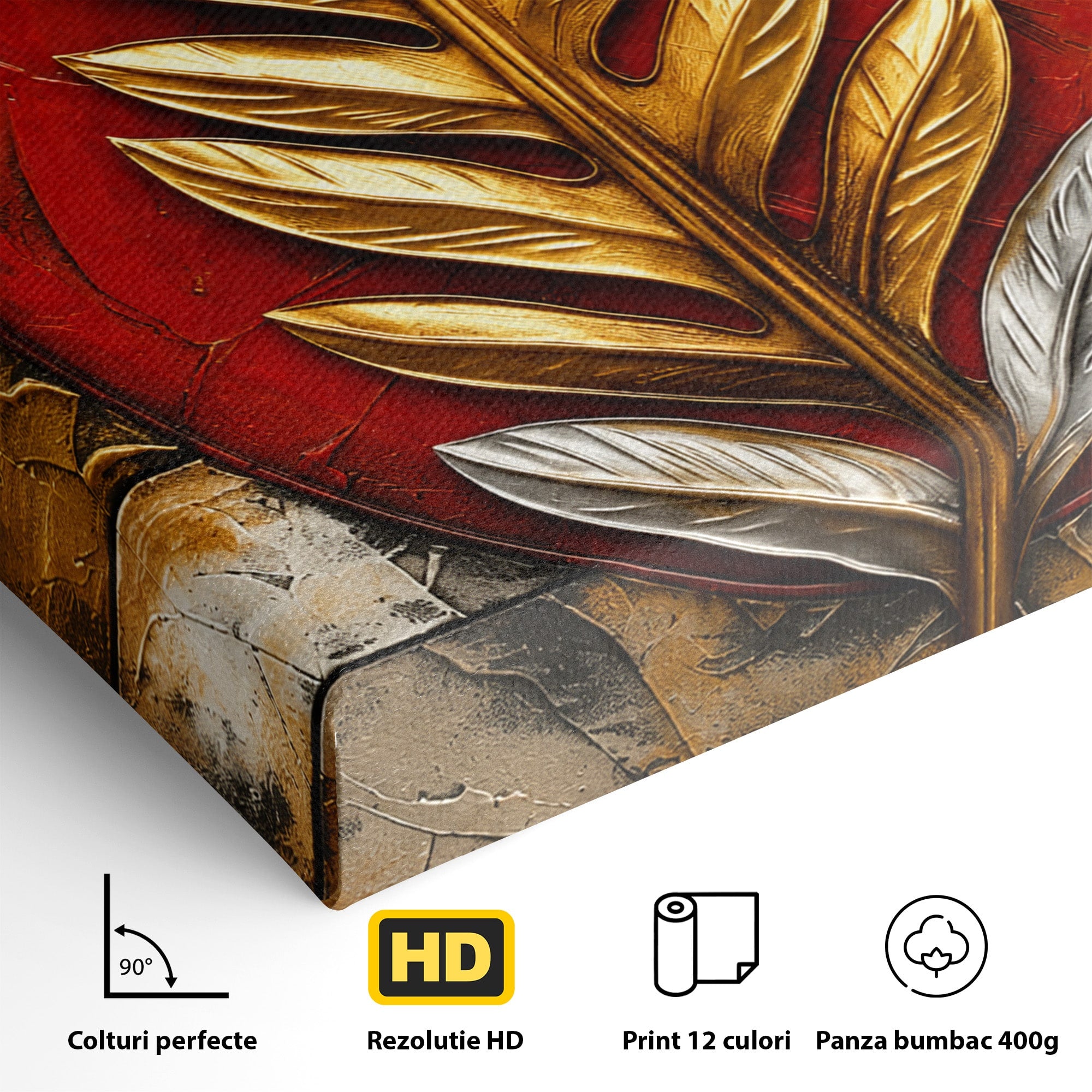 Tablou Canvas Premium LuxCanva® A1888, Frunza Aurie Abstracta, Frunza, Abstract, Arta Moderna, Living, Birou, Culori Vibrante