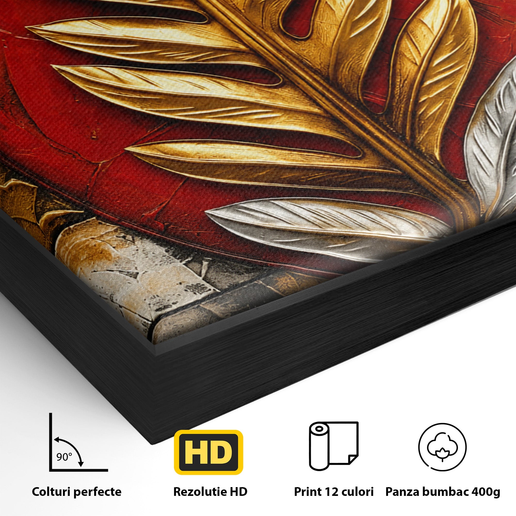 Tablou Canvas Premium LuxCanva® A1888, Frunza Aurie Abstracta, Frunza, Abstract, Arta Moderna, Living, Birou, Culori Vibrante