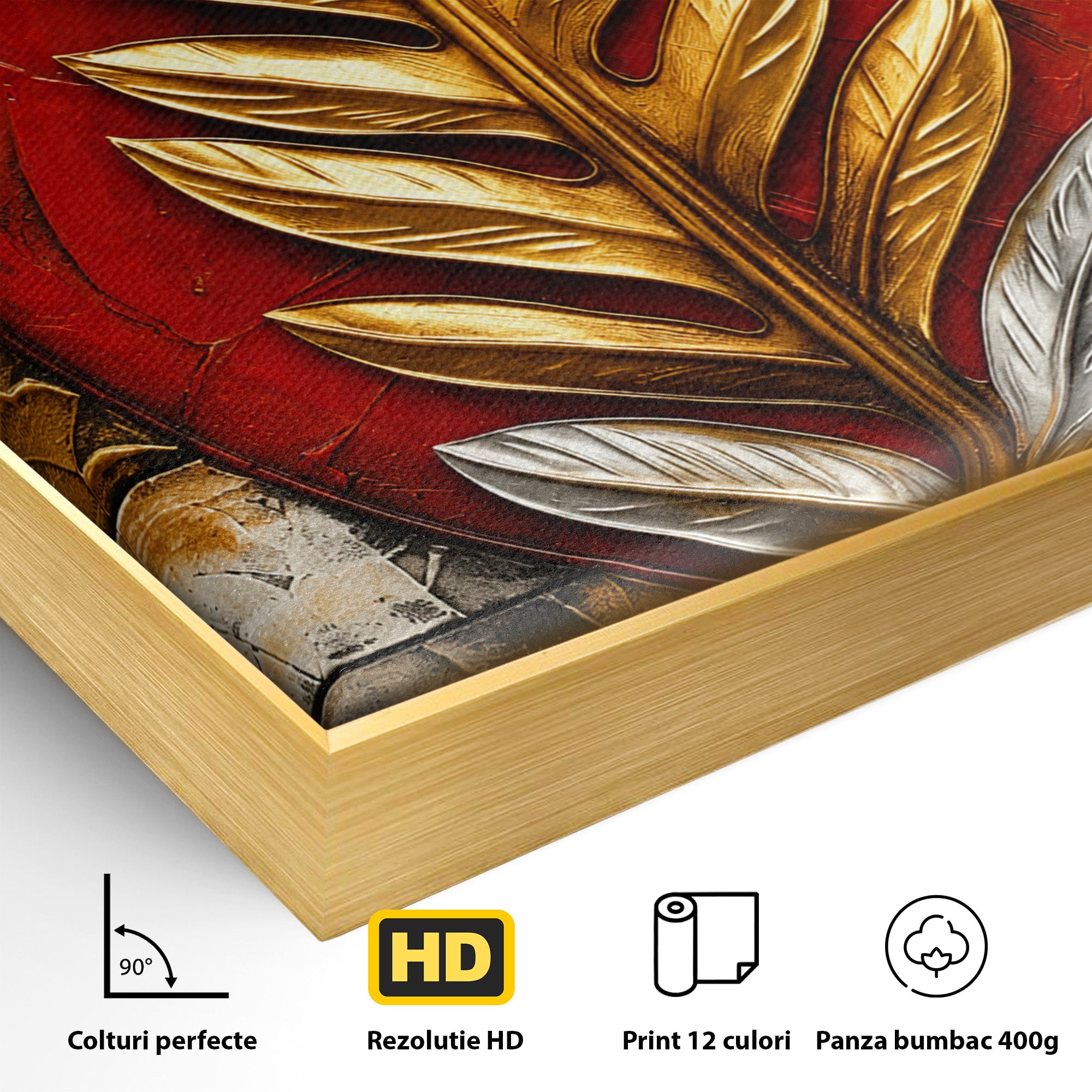 Tablou Canvas Premium LuxCanva® A1888, Frunza Aurie Abstracta, Frunza, Abstract, Arta Moderna, Living, Birou, Culori Vibrante
